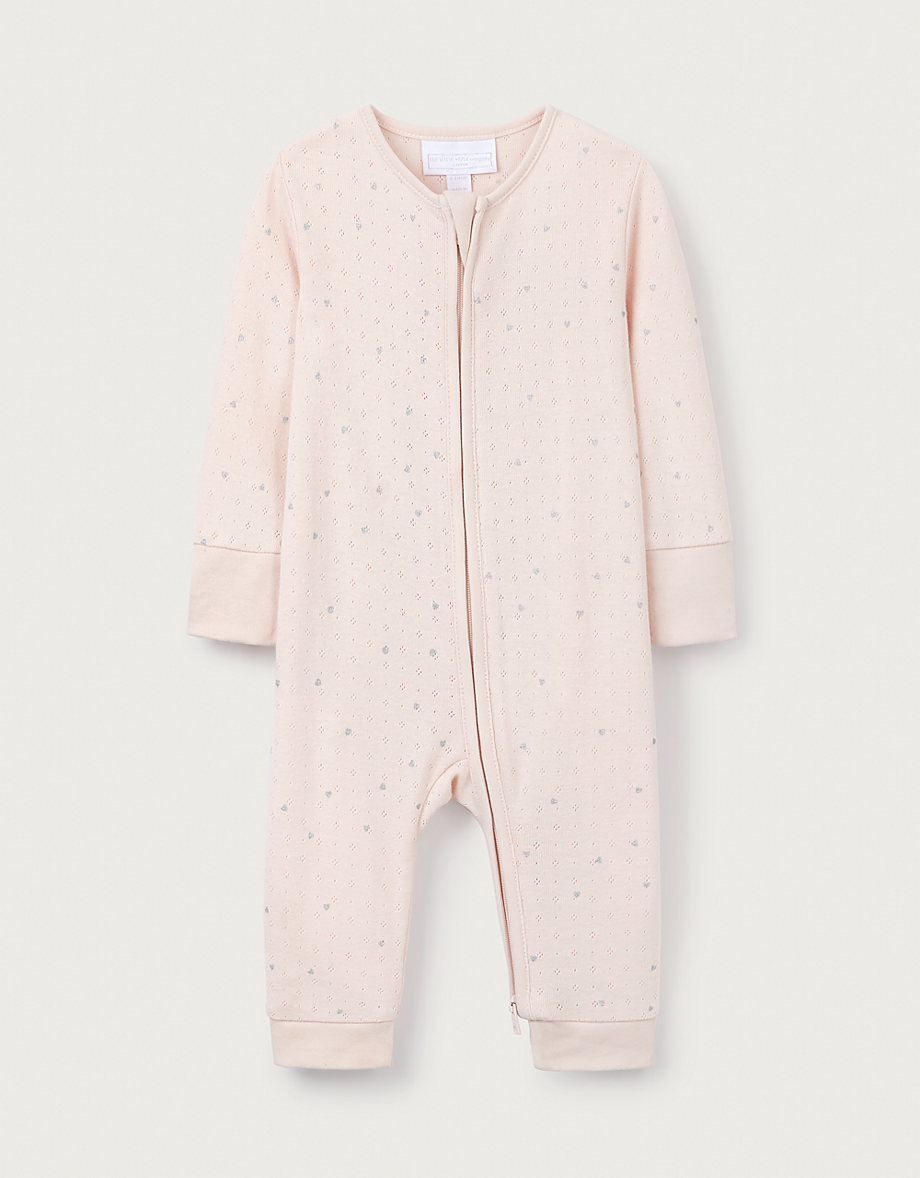 Organic Cotton Pointelle Heart Zip Sleepsuit (0–24mths)