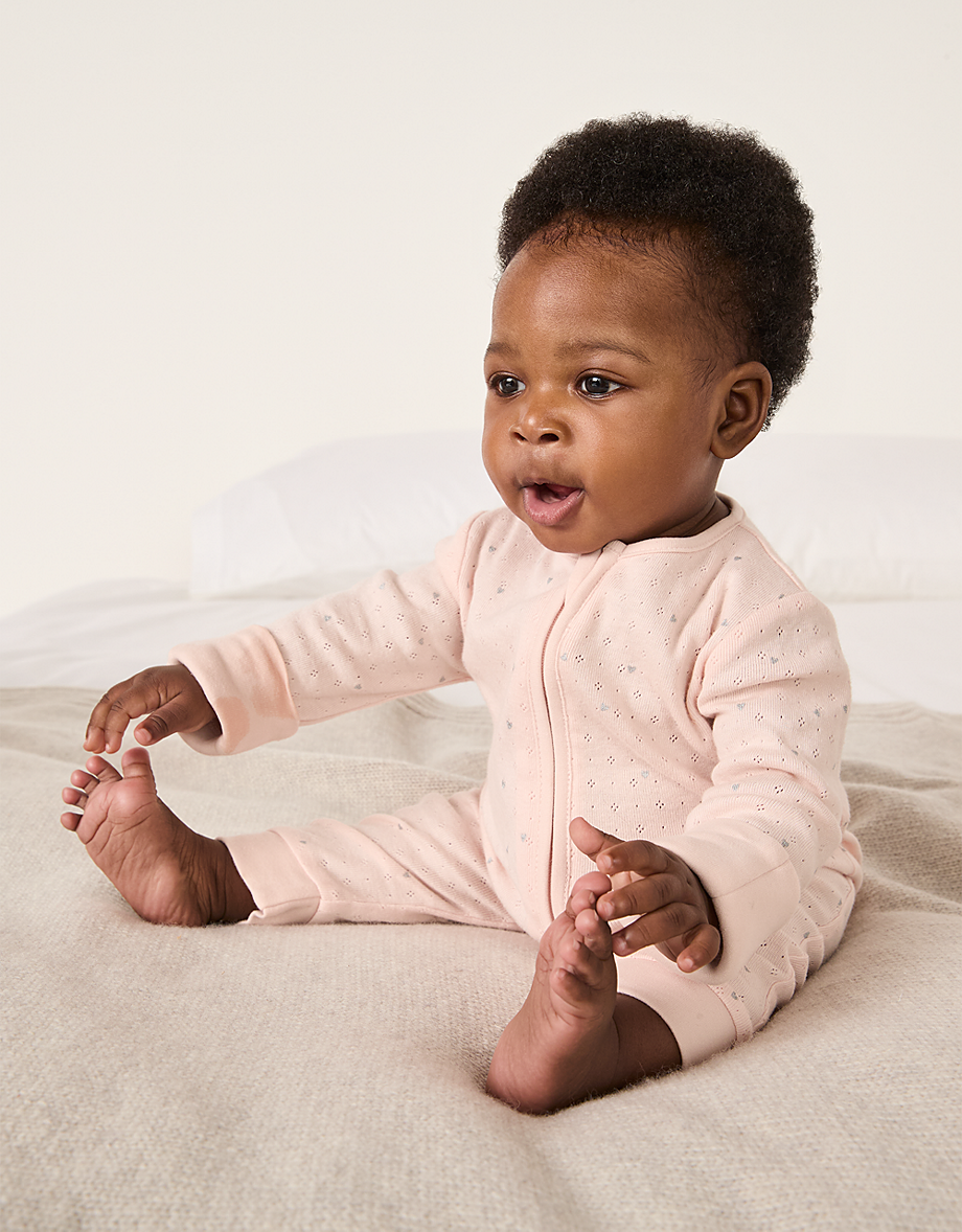 Organic Cotton Pointelle Heart Zip Sleepsuit (0–24mths)
