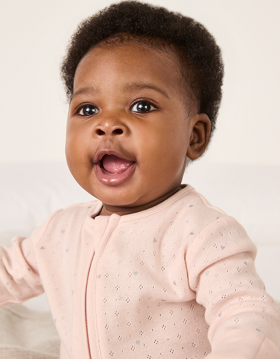 Organic Cotton Pointelle Heart Zip Sleepsuit (0–24mths)