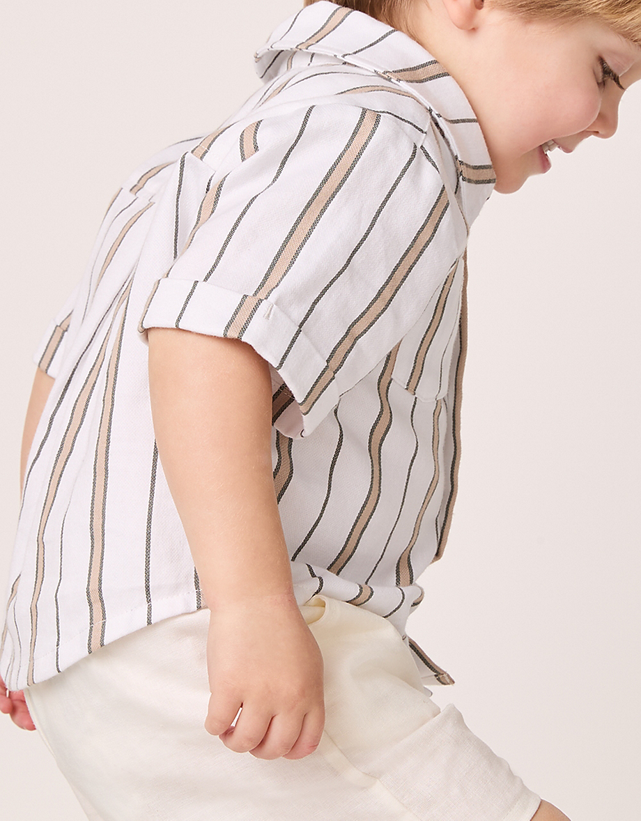 Organic Cotton Striped Shirt, Shorts & Bucket Hat Set (0–18mths)