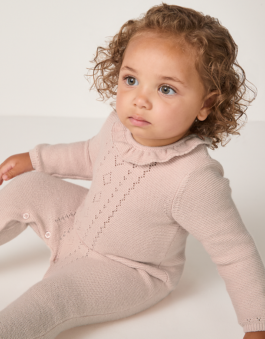 Organic Cotton Wool Pointelle Knitted Romper (0–24mths)