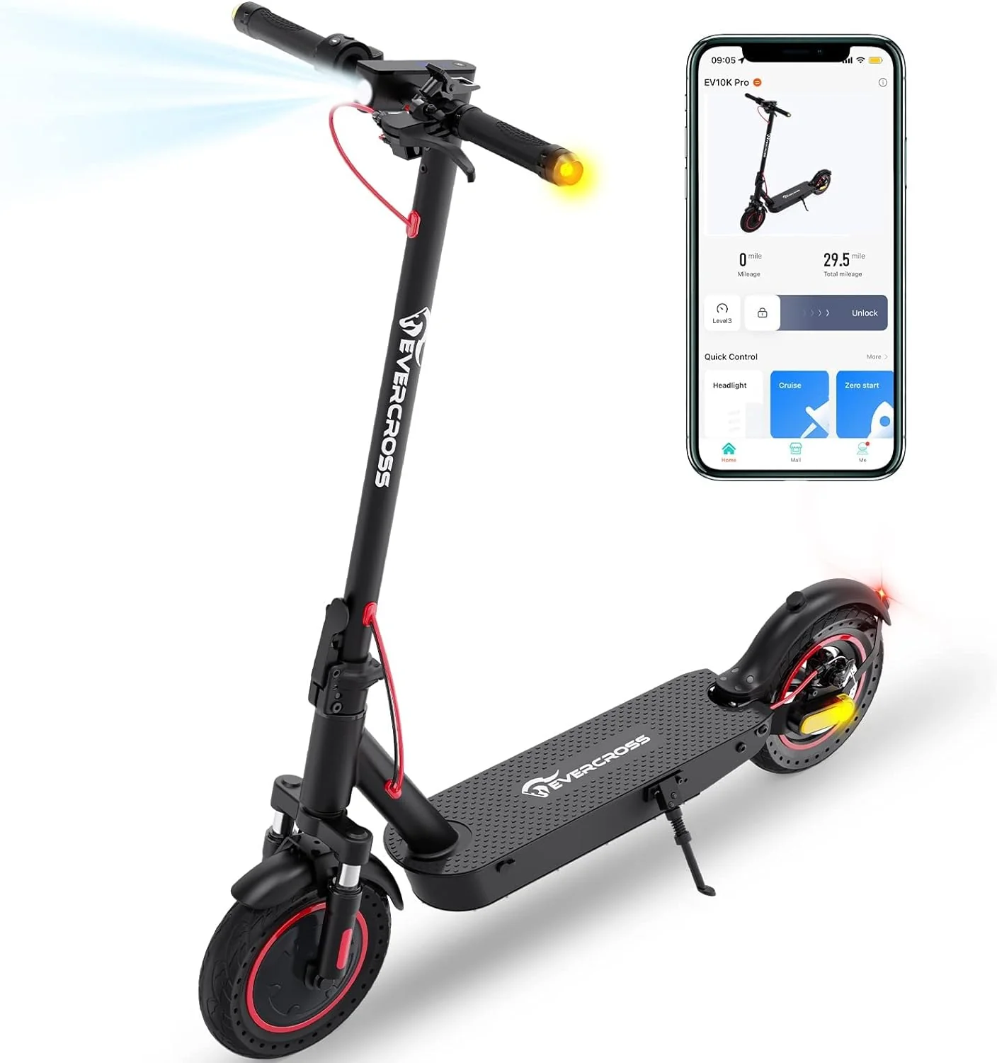 [EU Direct] EVERCROSS EV10K Pro Trottinette électrique Batterie 36V 11.4AH Moteurs 500W Pneus Pleins 10 pouces Autonomie maximale de 30-40KM Charge maximale de 150KG Trottinette pliable