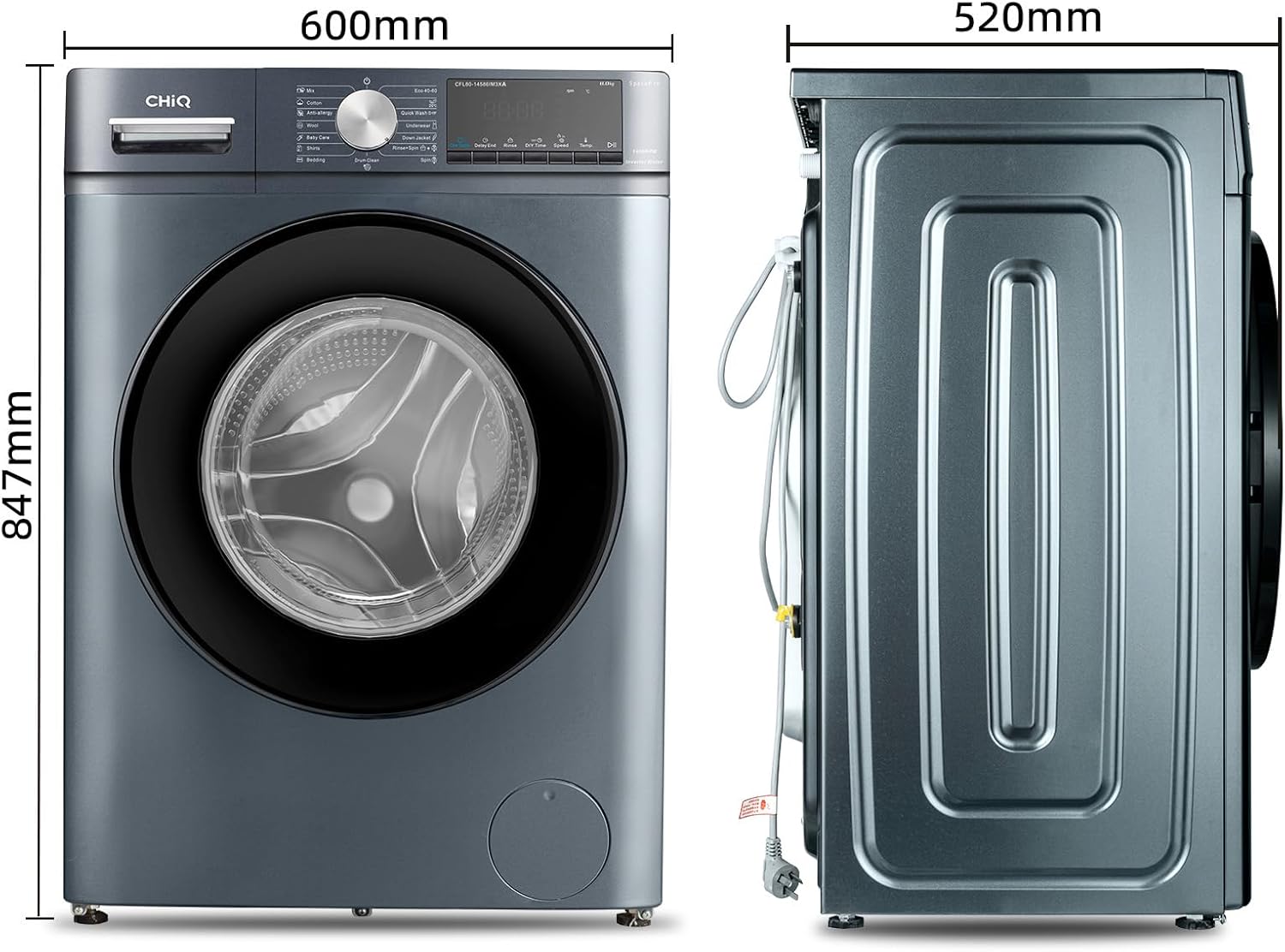 Lave-linge CFL80-14586IM3XA, Chargement frontal 8 kg,Space Pro,Moteur Inverter stable, 1400 tr/min, Programme intelligent à IA, Fonction vapeur, Lavage rapide 15 minutes, 15 cycles lavage, Gris