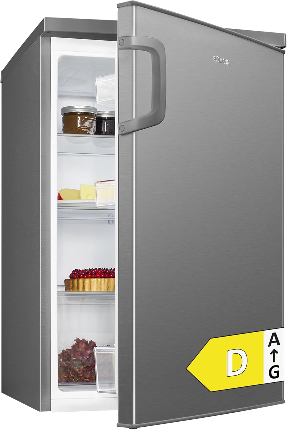 Réfrigérateur 133L inox VS2195-1-inox, Capacité nette : 133 litres, Éclairage intérieur à DEL, Contrôle de la température en continu, 3 clayettes en verre