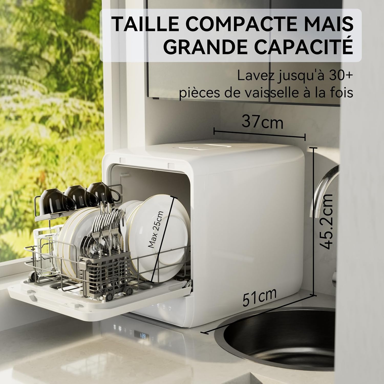 Mini lave-vaisselle de table, 6+1 Programmes de lavage, 5 Couverts et réservoir d'eau de 5L