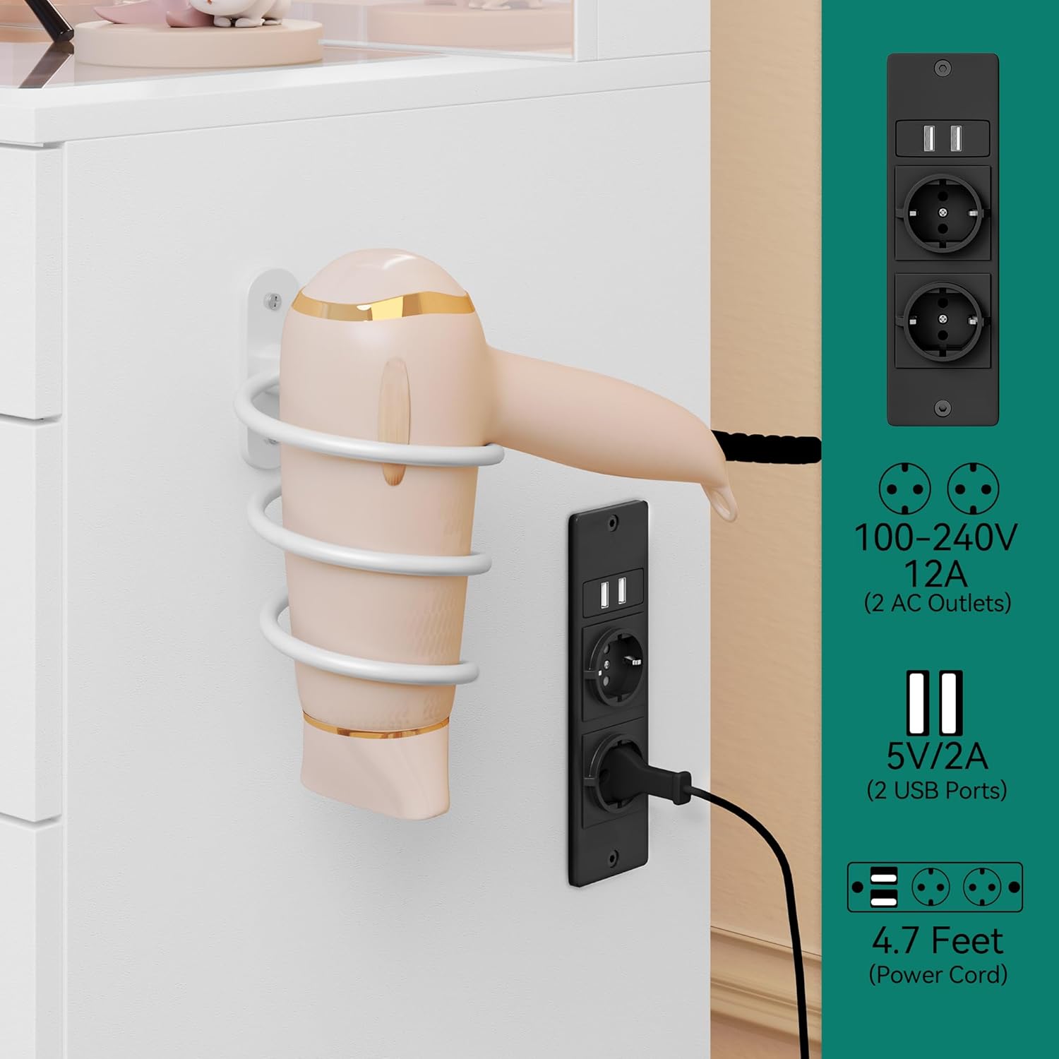 Grande Coiffeuse avec éclairage LED réglable et Prises électriques, Coiffeuse avec Miroir, Toit en Verre Transparent, 11 tiroirs et Tabouret, Blanc