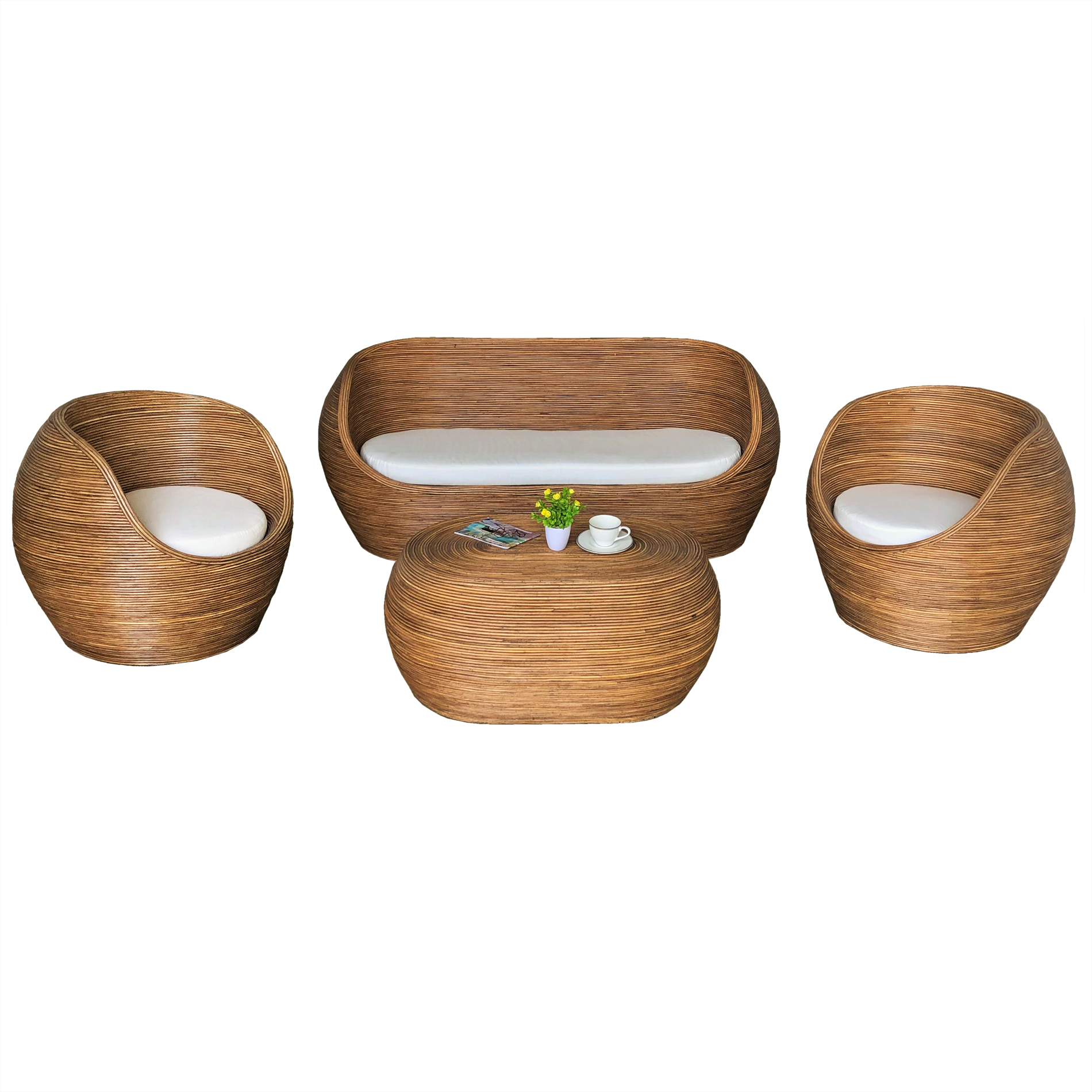 Salon de jardin en rotin 5 places Trinidad Naturel beige - Action-sport36 -