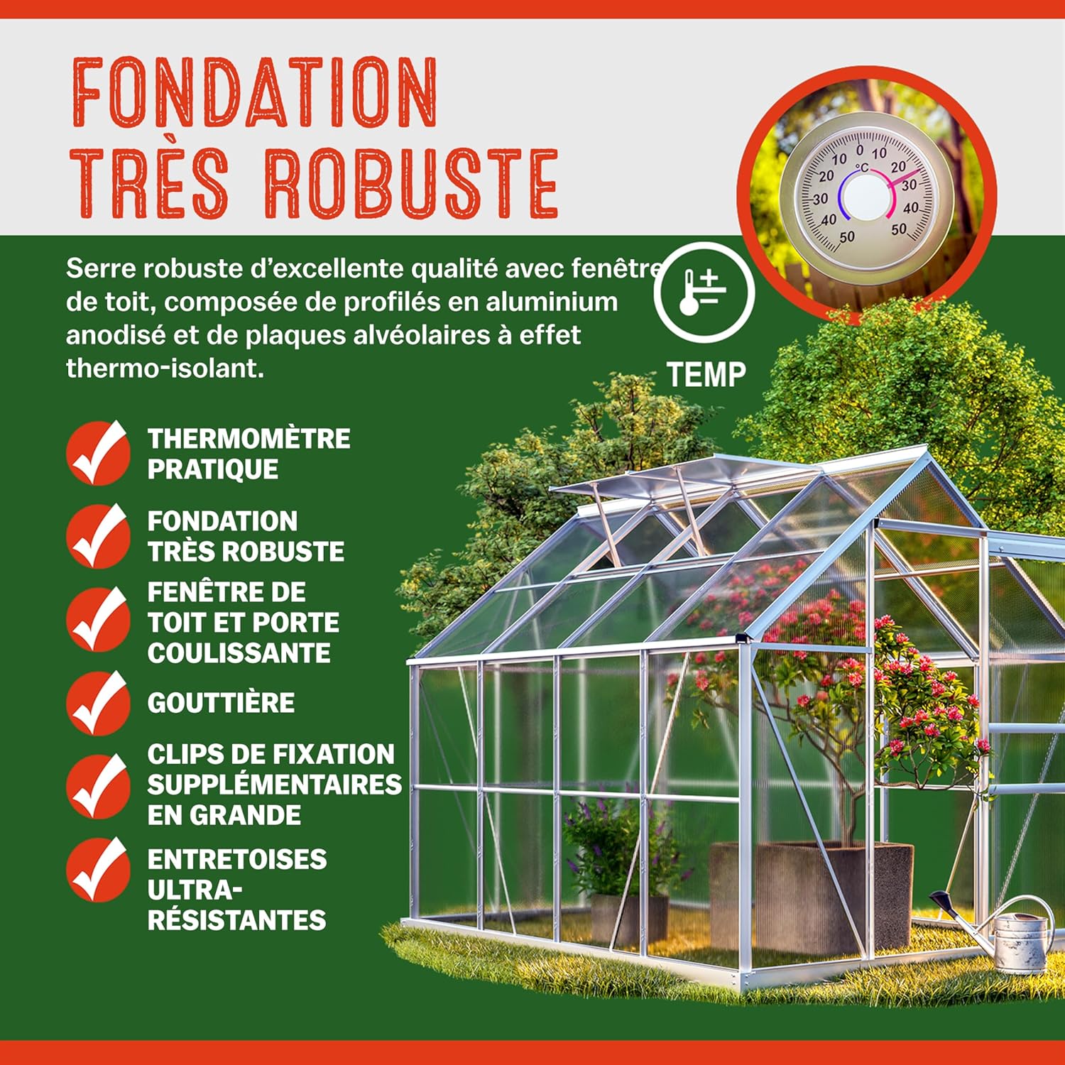 Gardebruk Serre de Jardin en Aluminium 7,63m&sup3; abri ext&eacute;rieur pour Plantes l&eacute;gumes 250x190x195cm avec fen&ecirc;tres