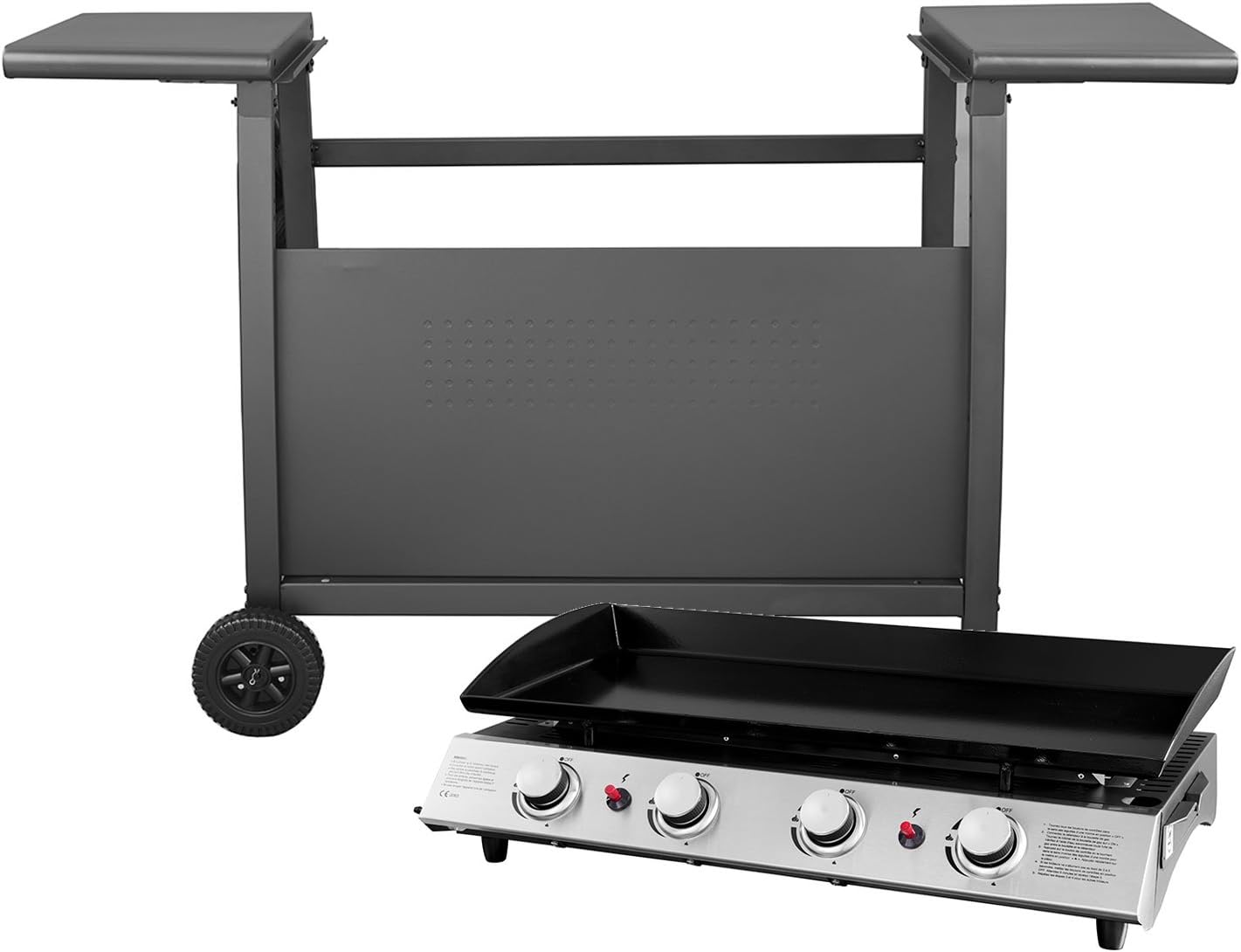 Plancha au gaz Valencia - 4 brûleurs 10kW + Chariot