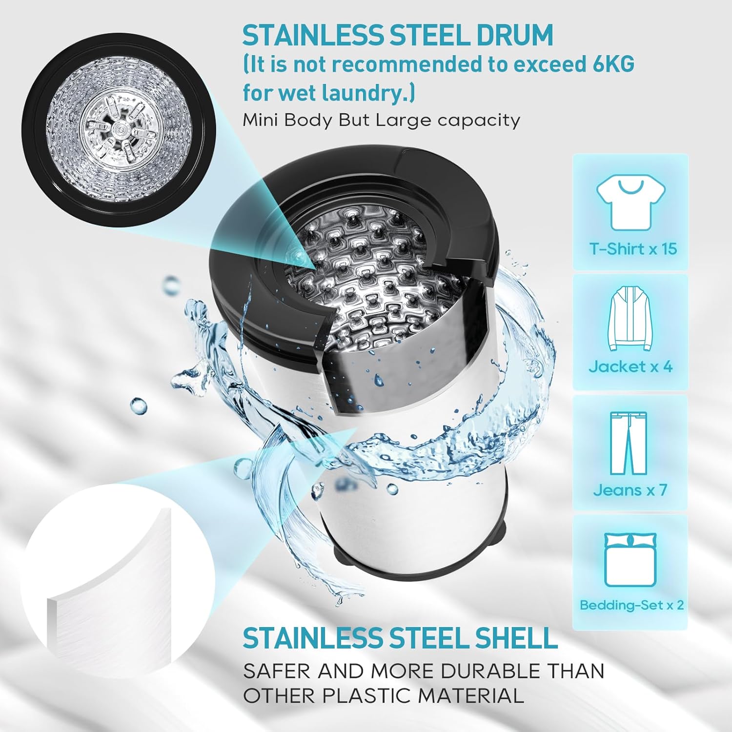 Essoreuse grande capacité 6 kg Séchoir rotatif 2800 tr/min Spin Dryer énergétique et économie d'énergie Blanc