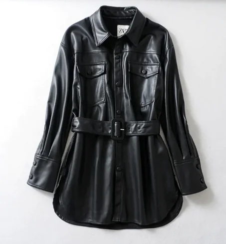 Women's High Waist Lace-Up PU Jacket