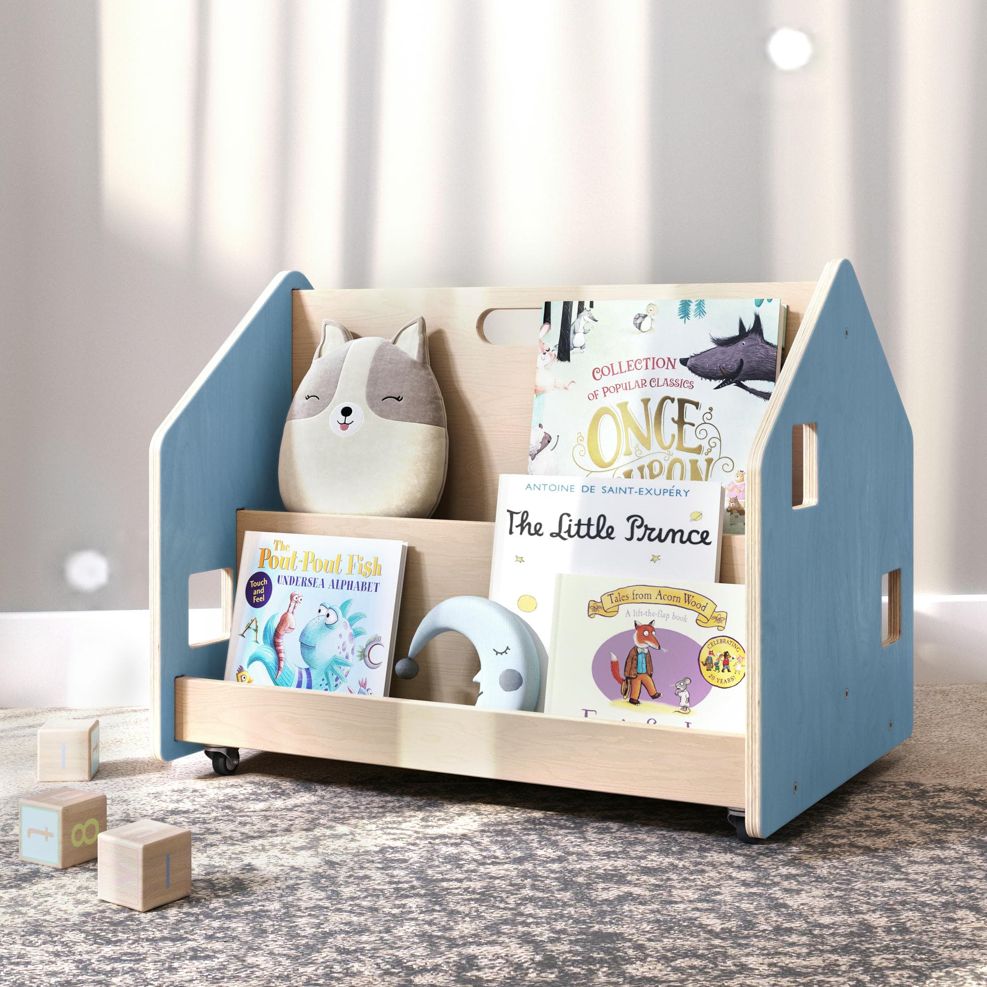 Libreria reversibile su ruote BusyKids - celeste