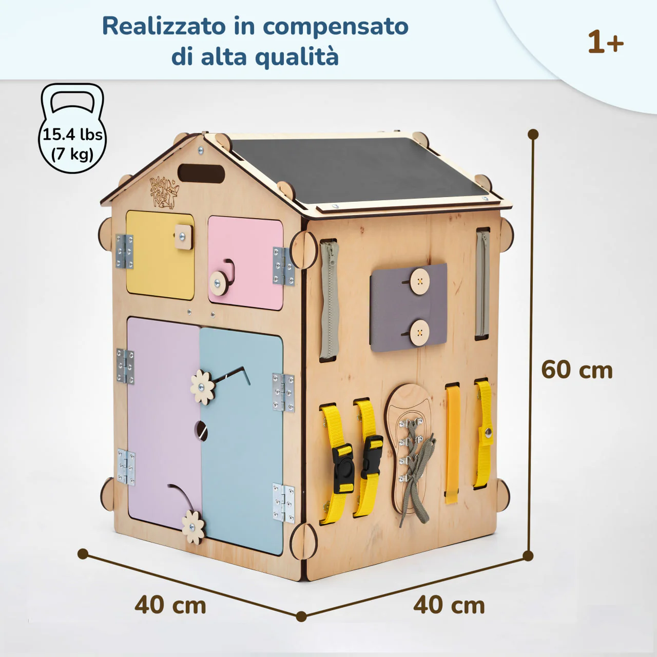 Casetta Montessori in Legno Natura Pastello e Busy Cube set