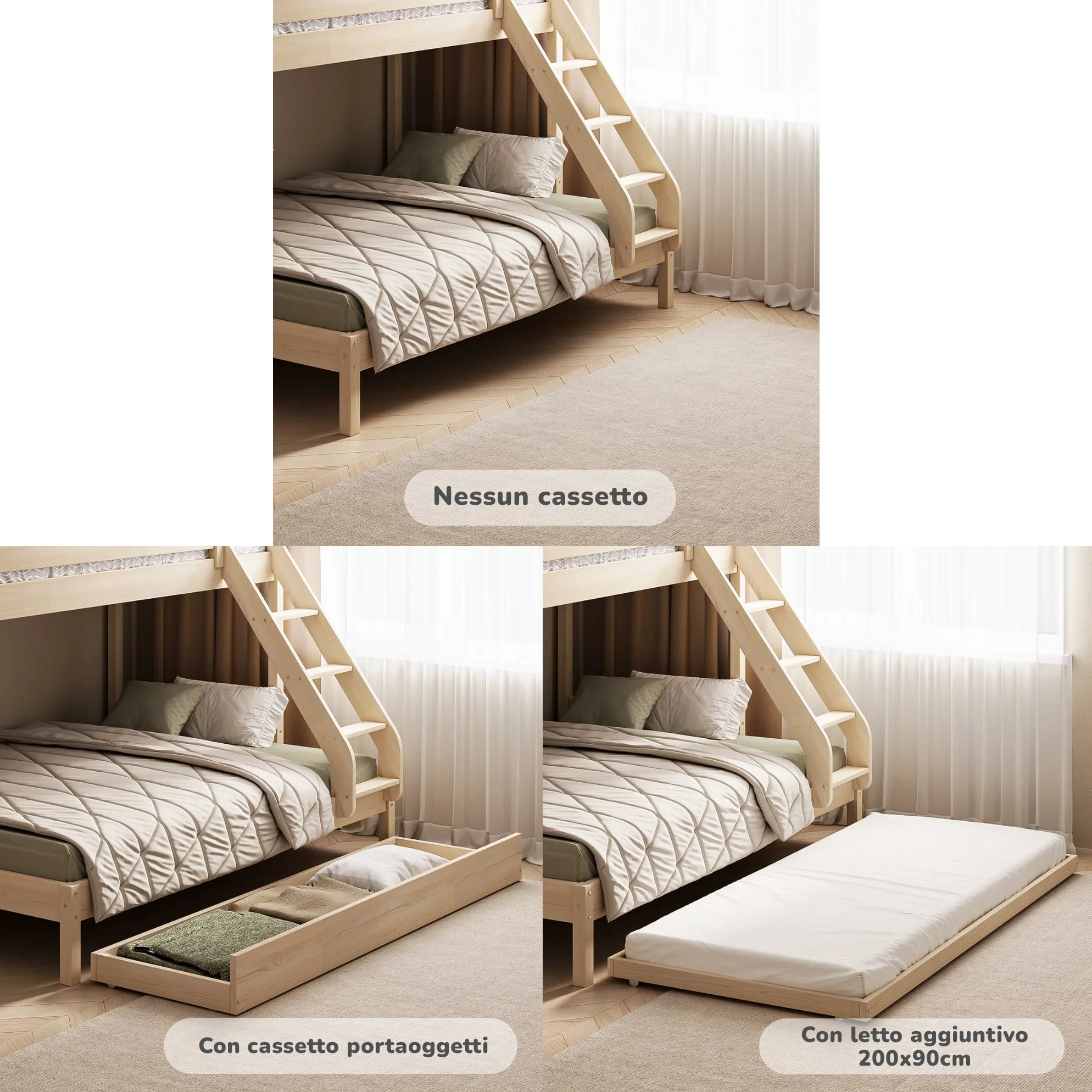 Letto a castello in legno BusyKids FAMI-MAX per 3 persone 200×90/200×140 cm