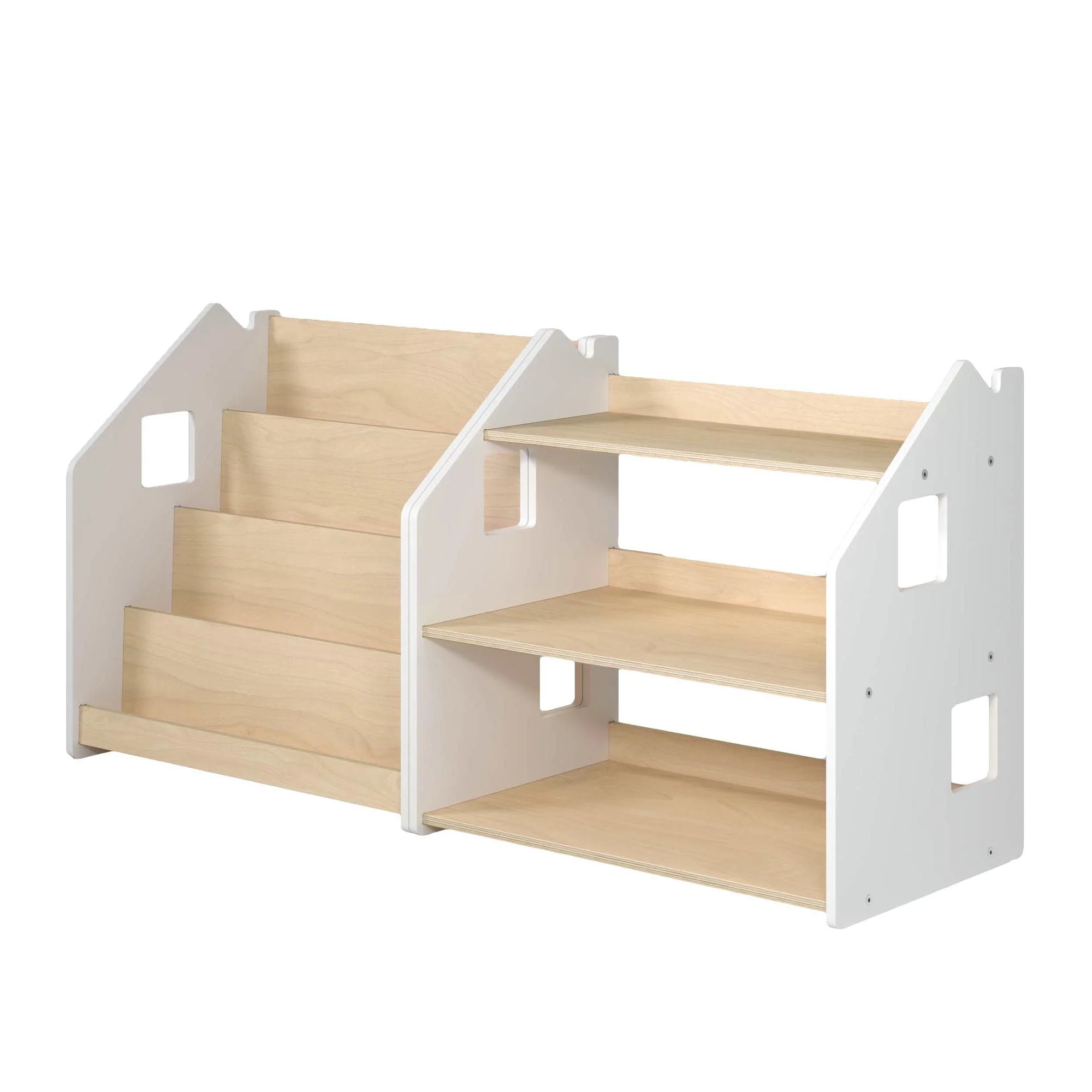 Libreria montessoriana + Scaffale portagiochi Set - Bianco e Grigio