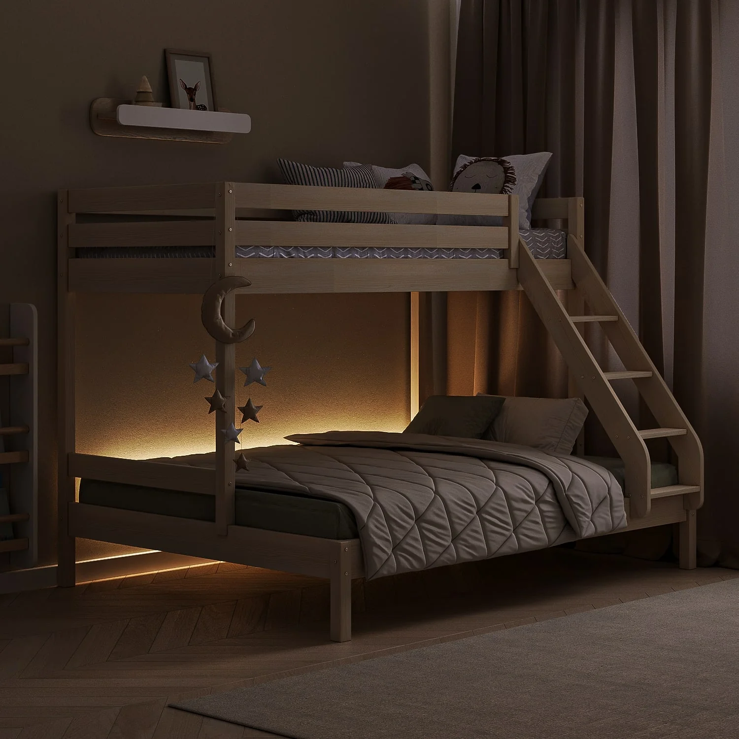 Letto a castello in legno BusyKids FAMI-MAX per 3 persone 200×90/200×140 cm