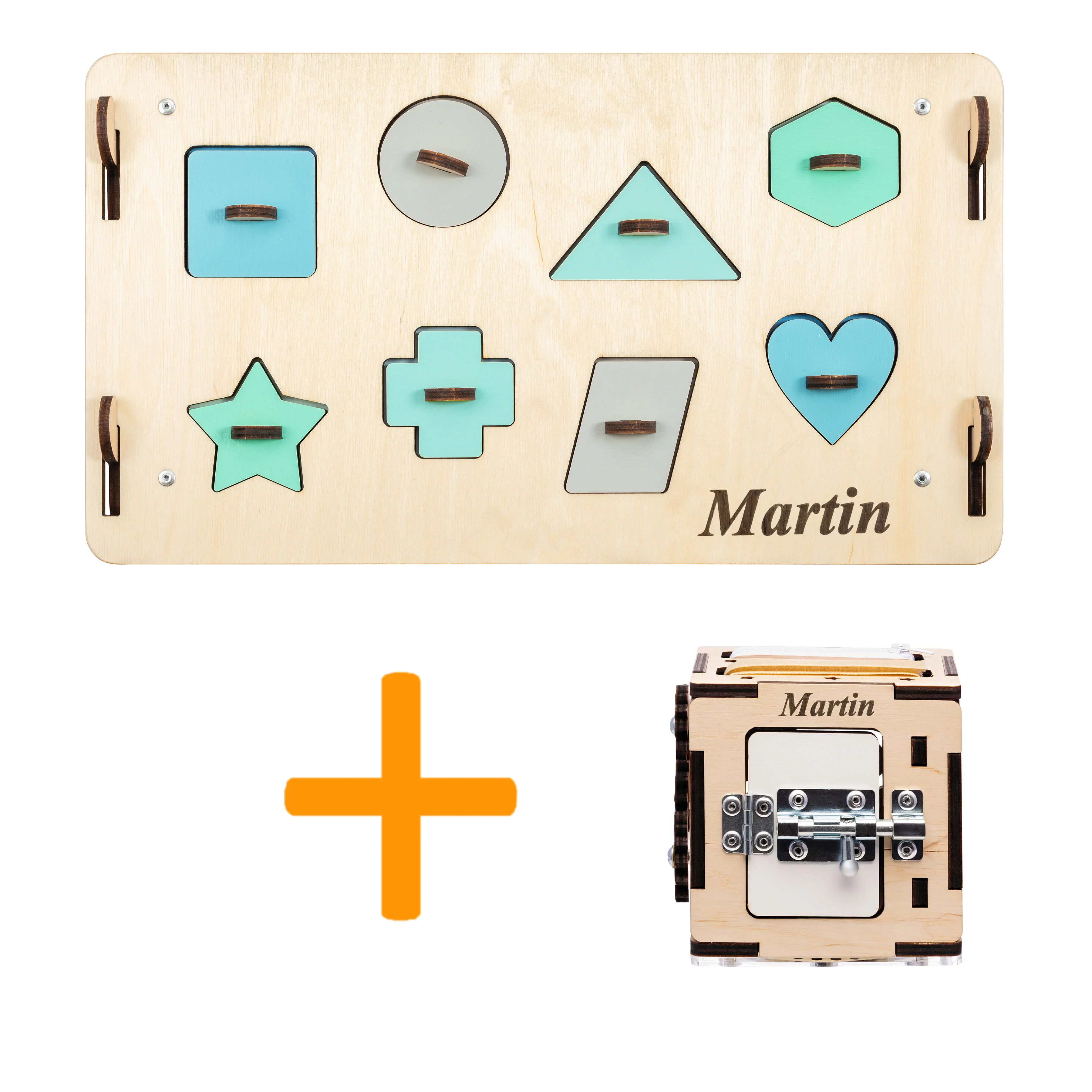 Casetta Montessori in Legno Natura Menta e Busy Cube set