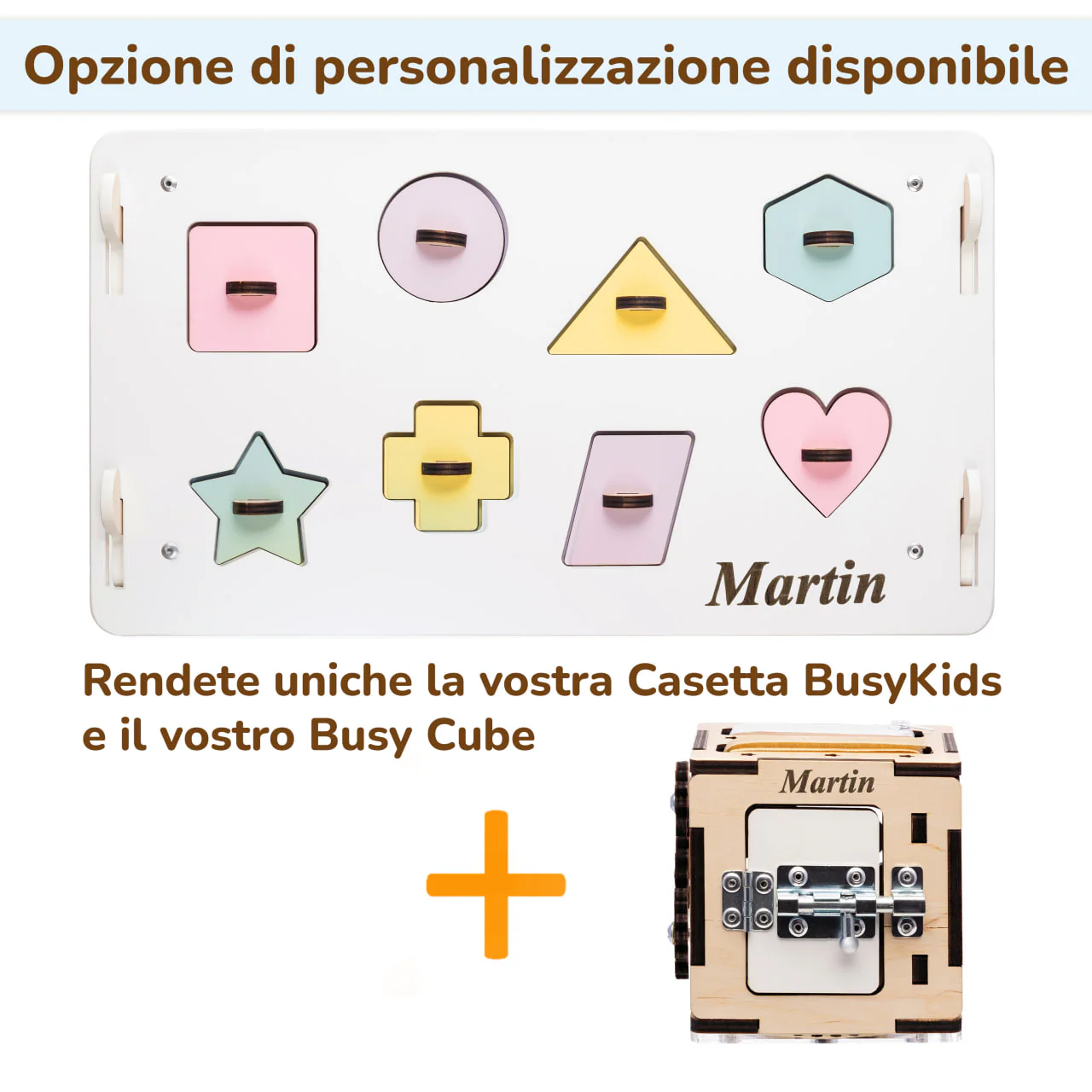 Casetta Montessori in Legno Bianco Pastello e Busy Cube set