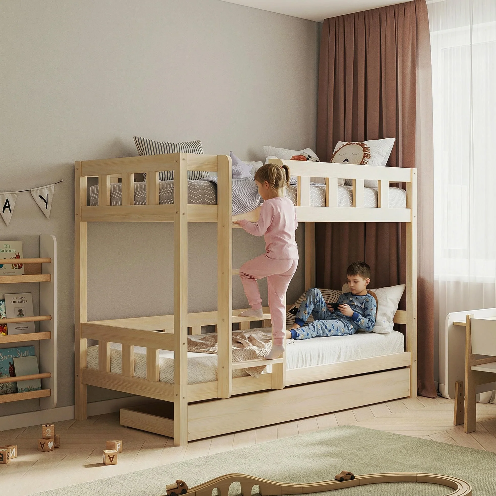 BusyKids Letto a Castello TOTO-TWIN con Scala – per due bambini 200×90 cm