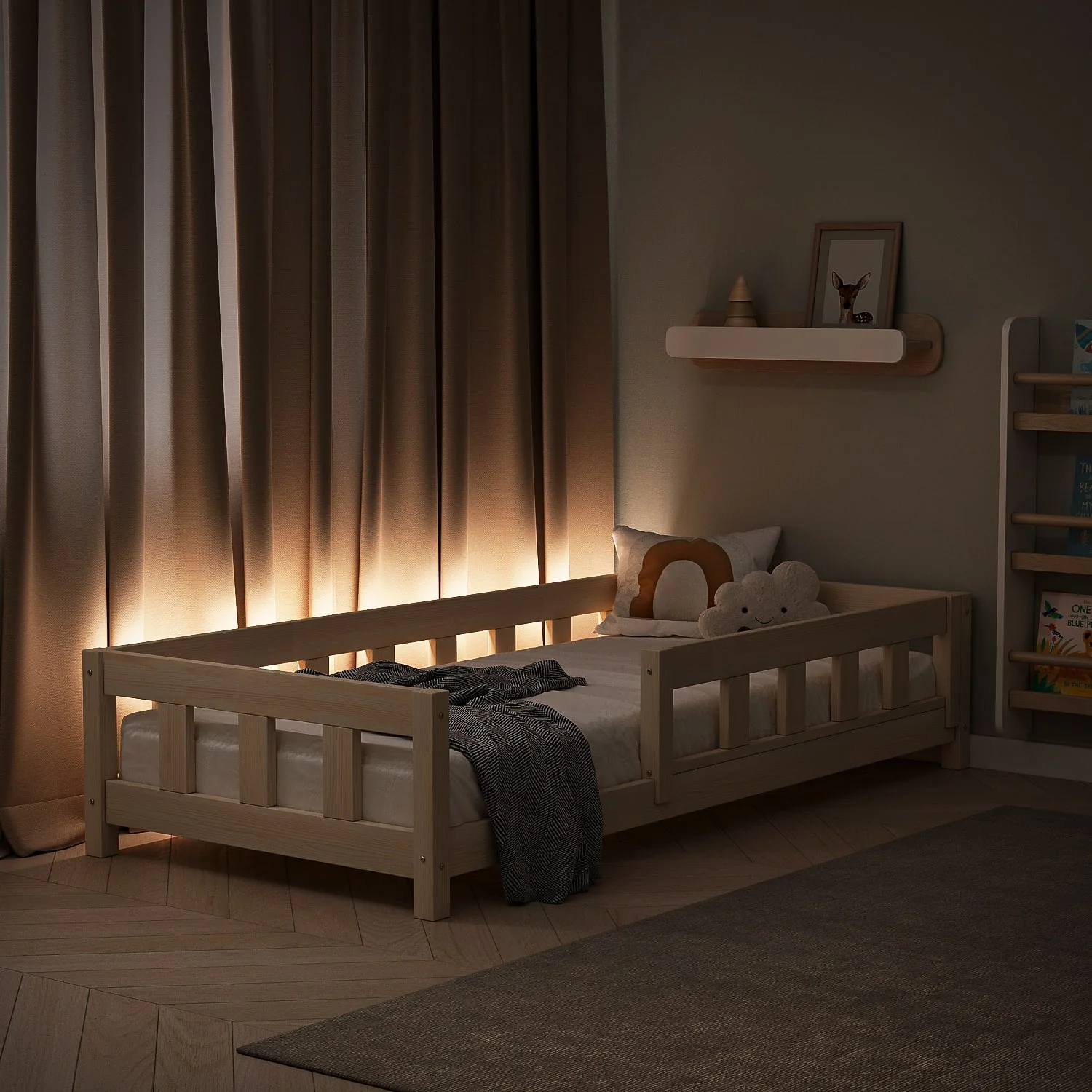 Letto singolo BusyKids STANDART-MAX con sponda frontale di protezione