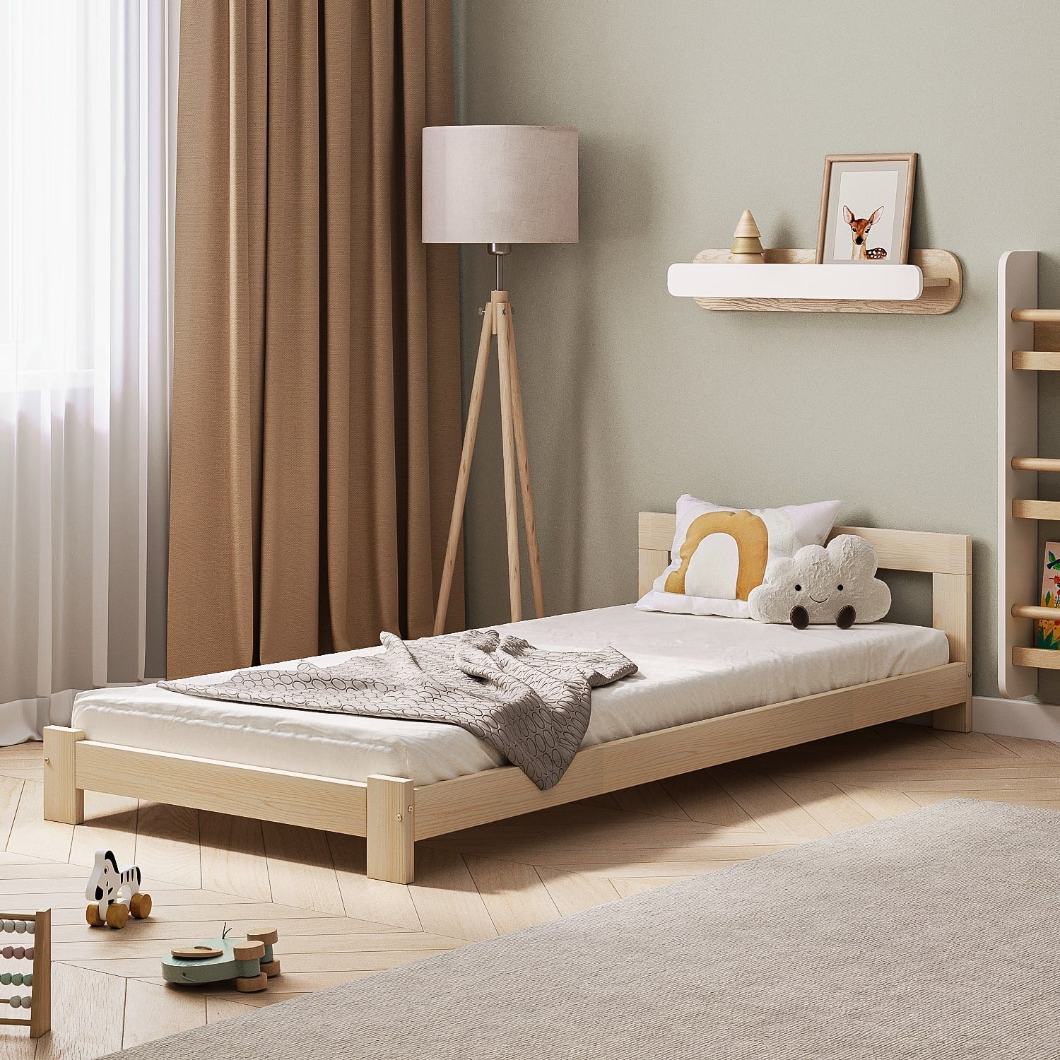Letto singolo in legno per bambini BusyKids BASE con testiera