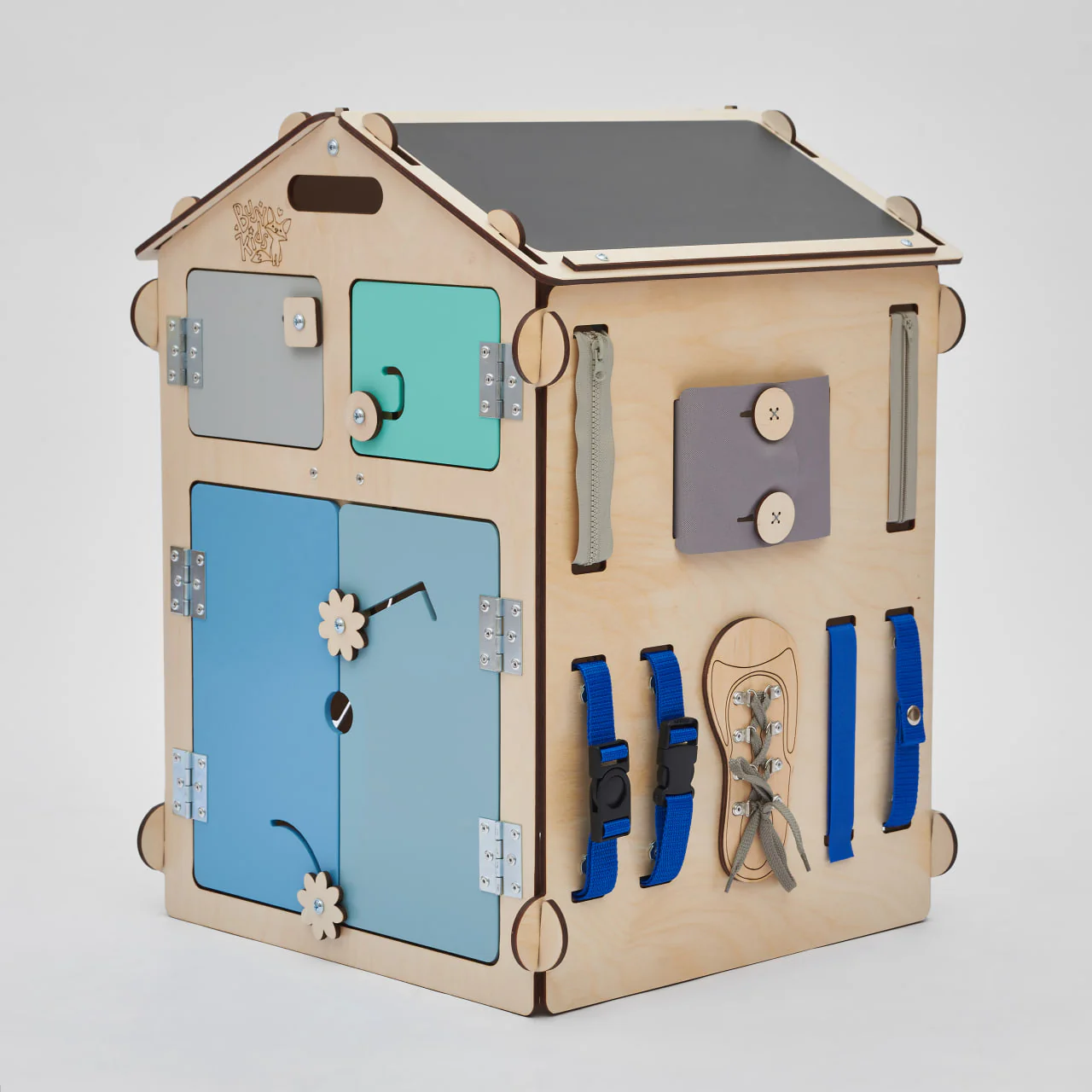 Casetta Montessori in Legno Natura Menta e Busy Cube set