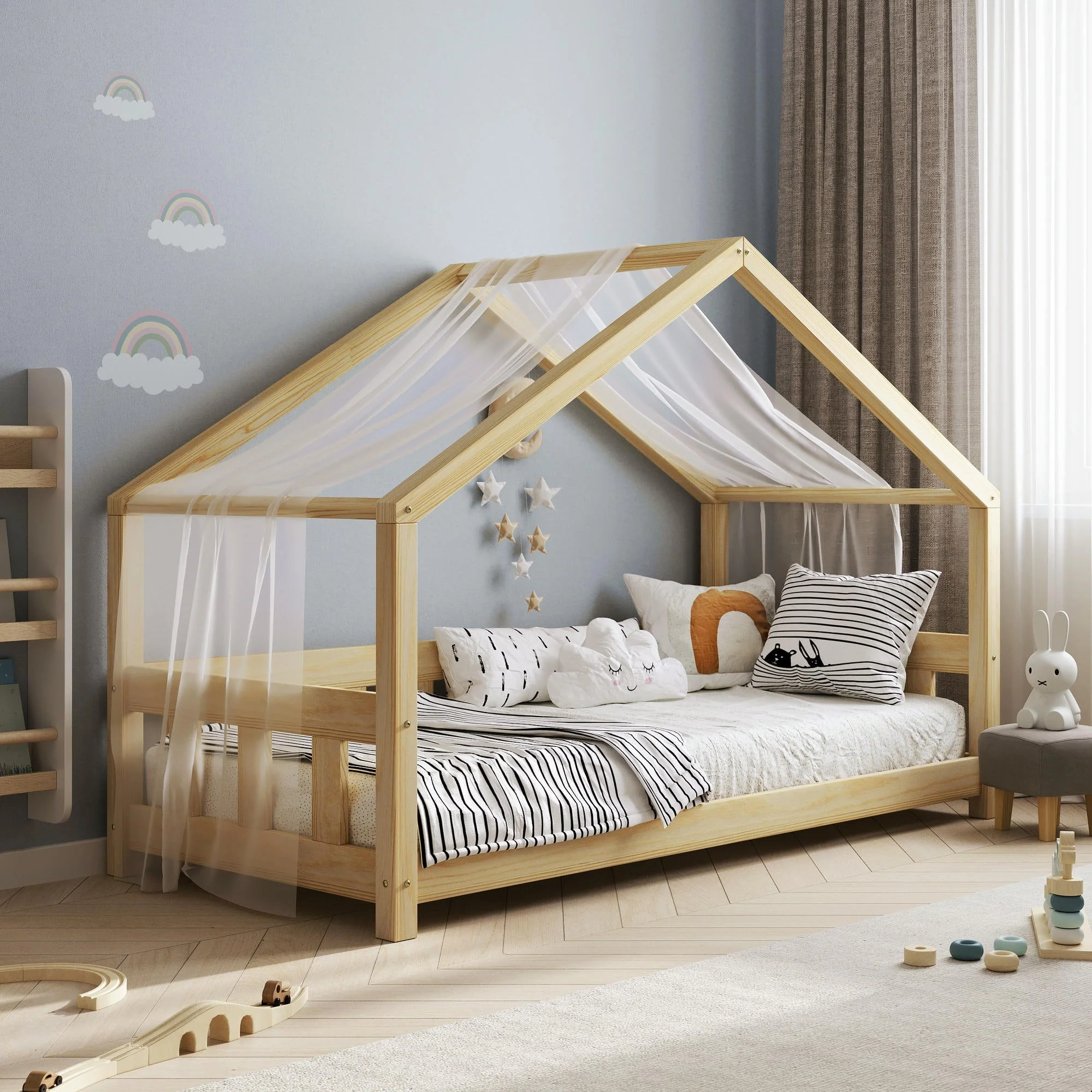 Letto a casetta per bambini BusyKids MAMI-ONE con pannello frontale e ingresso aperto
