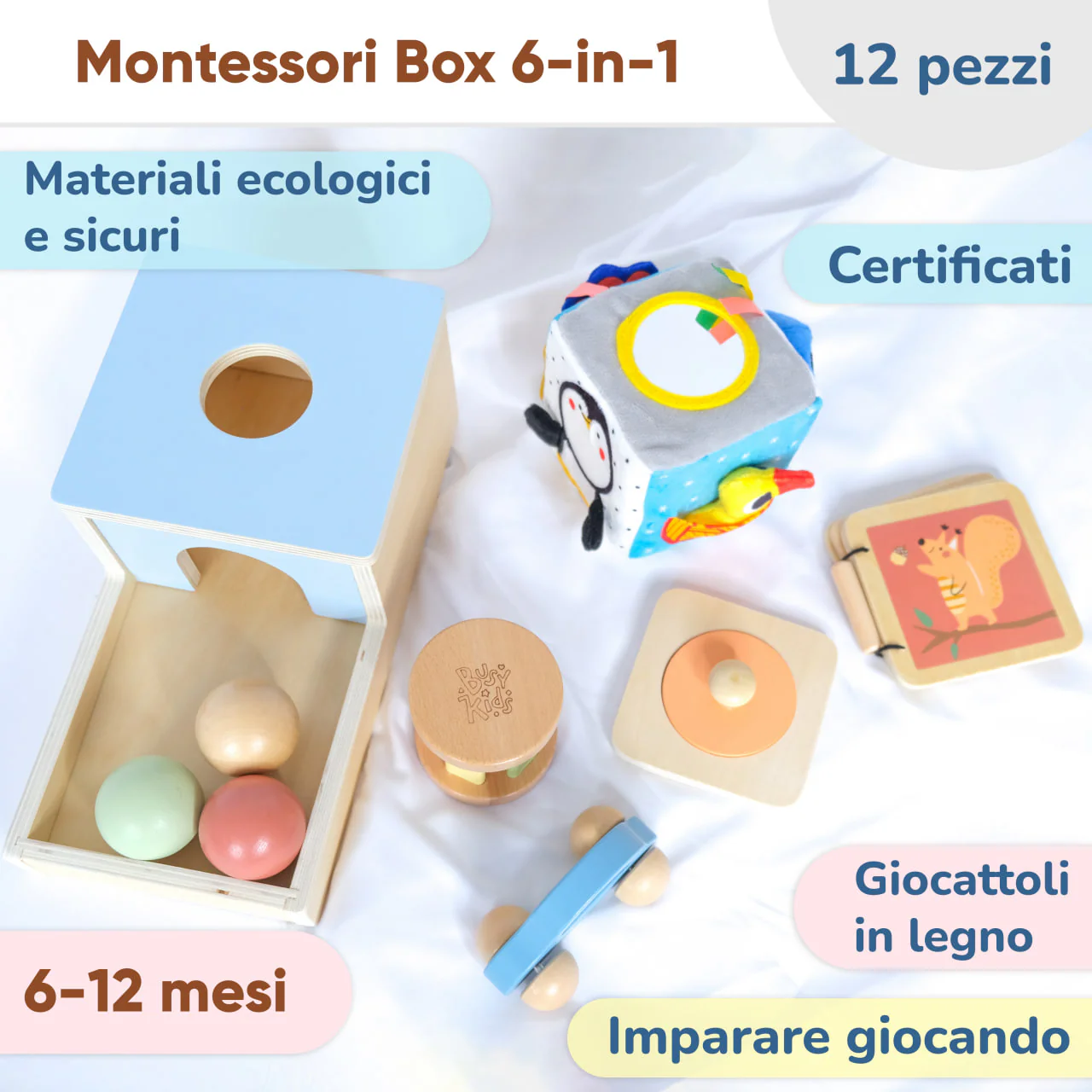 Box Giochi Montessori per bambini 6-12 mesi BusyKids