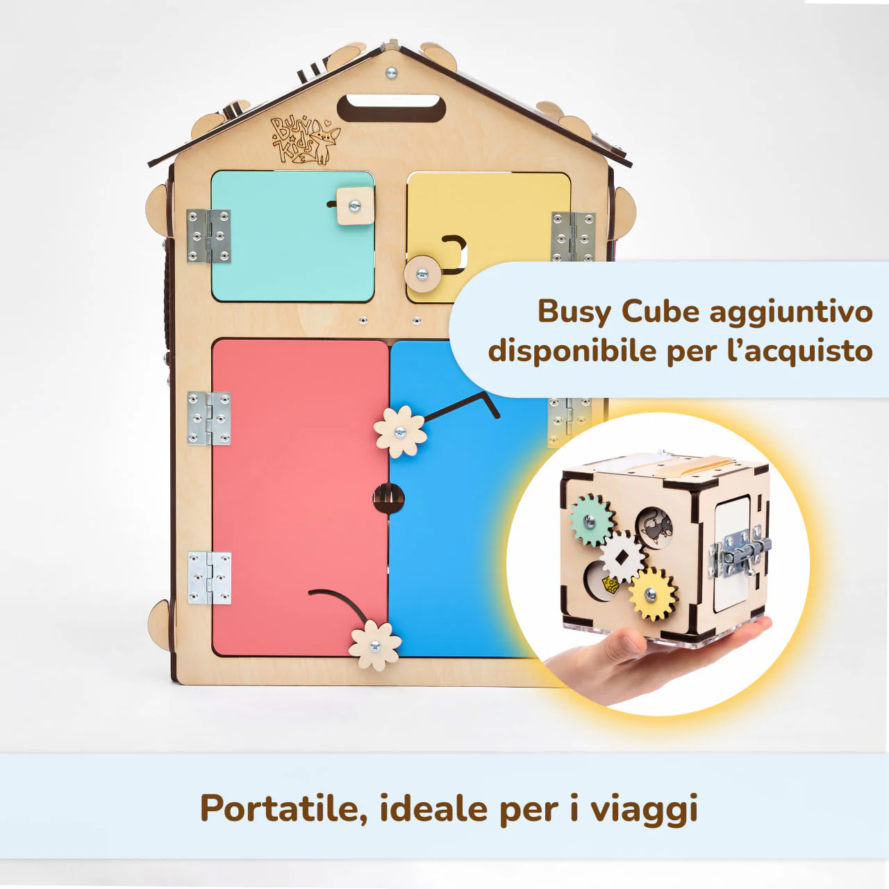 Casetta Montessori in Legno Natura e Busy Cube set