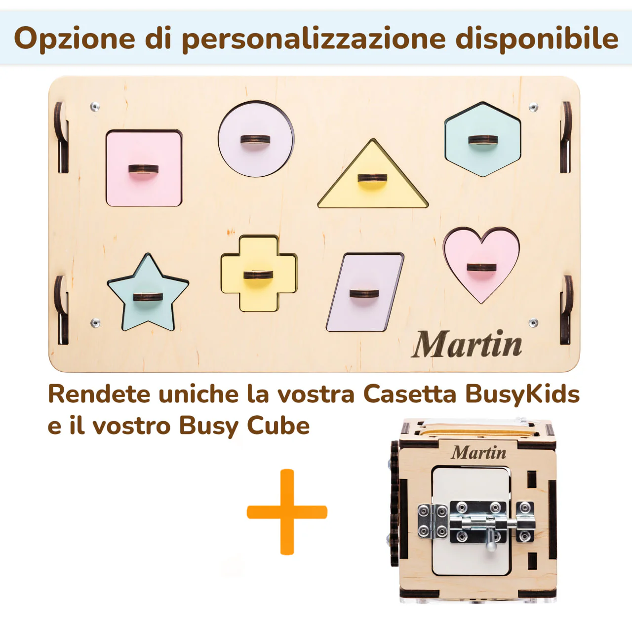 Casetta Montessori in Legno Natura Pastello e Busy Cube set