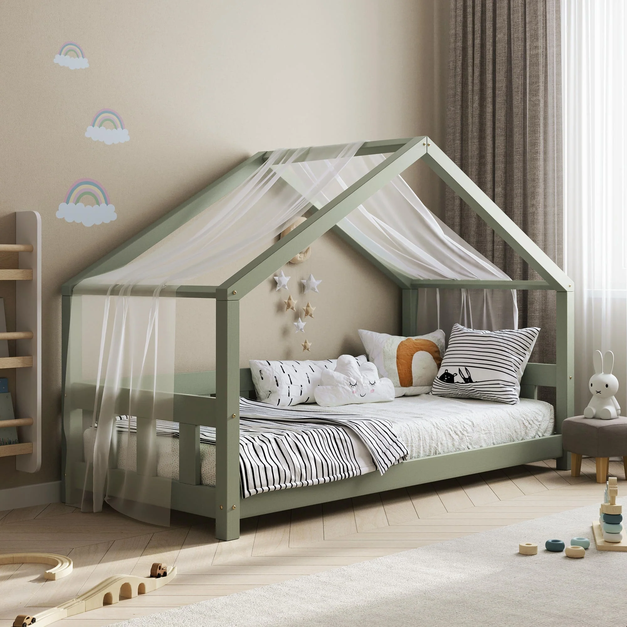 Letto a casetta per bambini BusyKids MAMI-ONE con pannello frontale e ingresso aperto