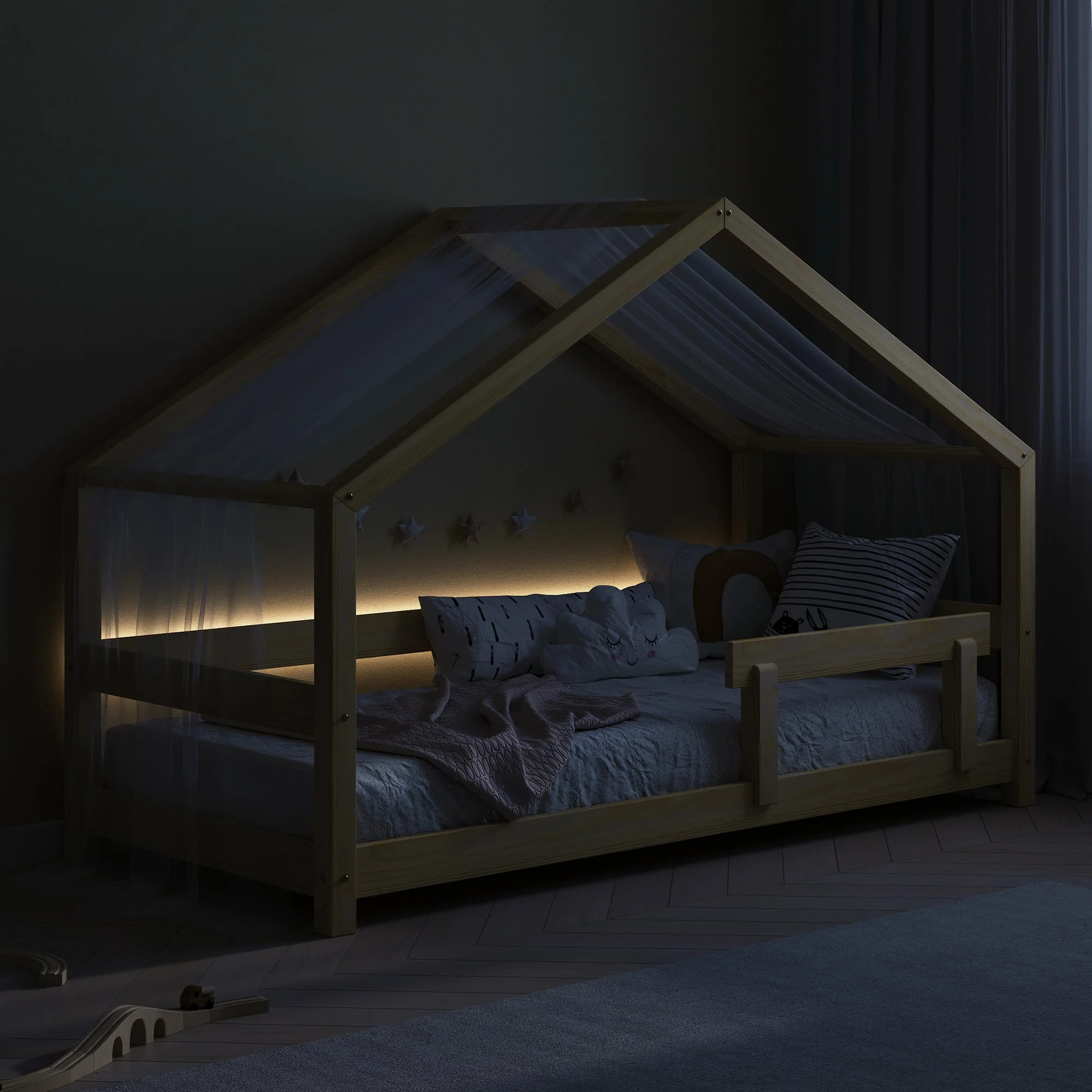 Letto per bambini a forma di casetta BusyKids MIMI-HOUSE con bordino rinforzato