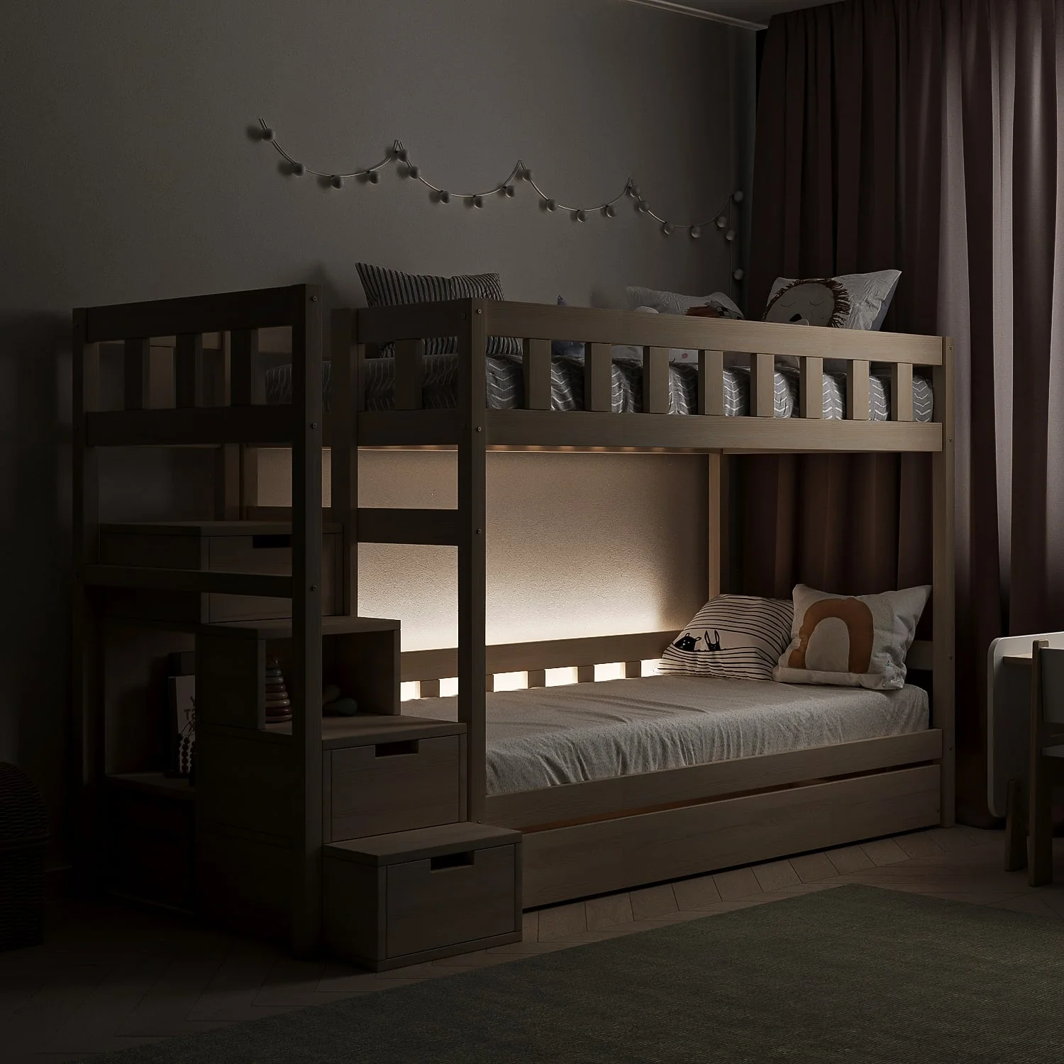 BusyKids Letto a castello TOTO-TWIN MAX con scala e spazio contenitore 200x90 cm