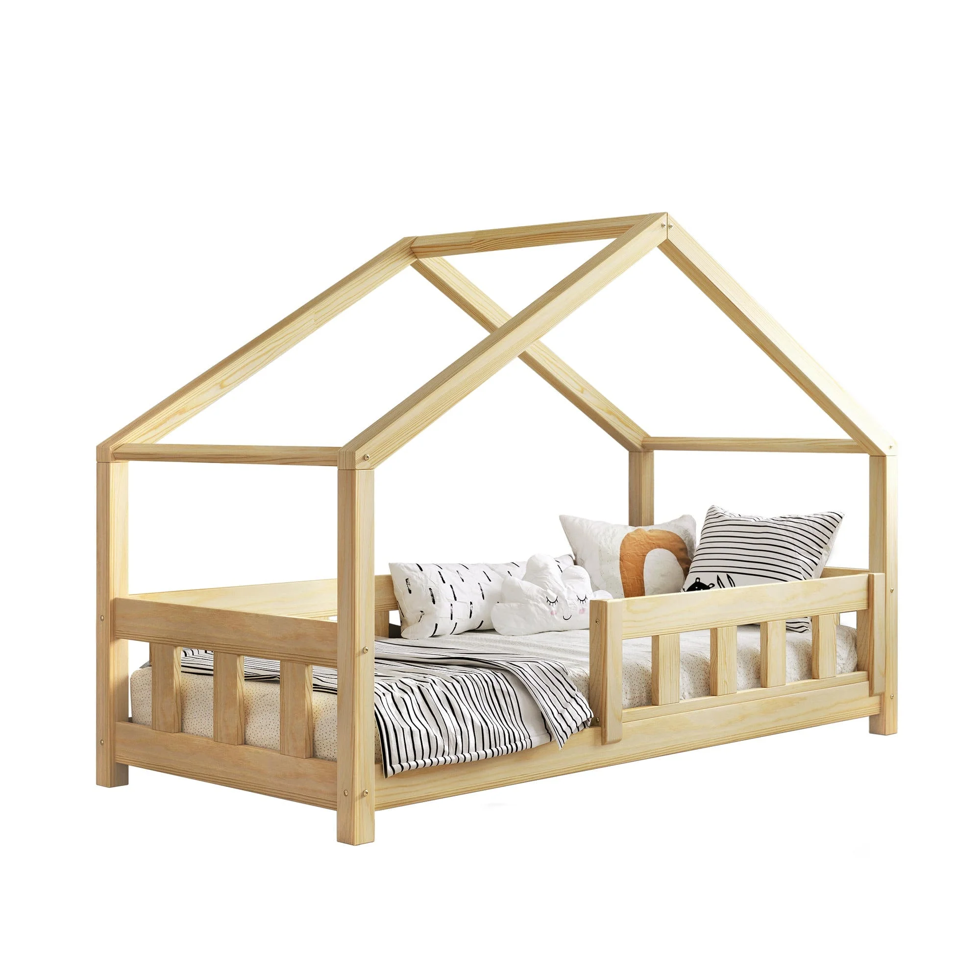 Letto a casetta BusyKids MAMI-MAX con parete frontale e sponda di sicurezza anteriore