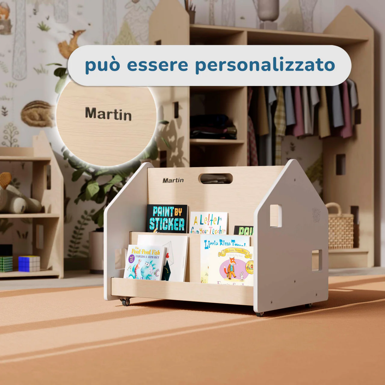 Libreria reversibile su ruote BusyKids - Bianco