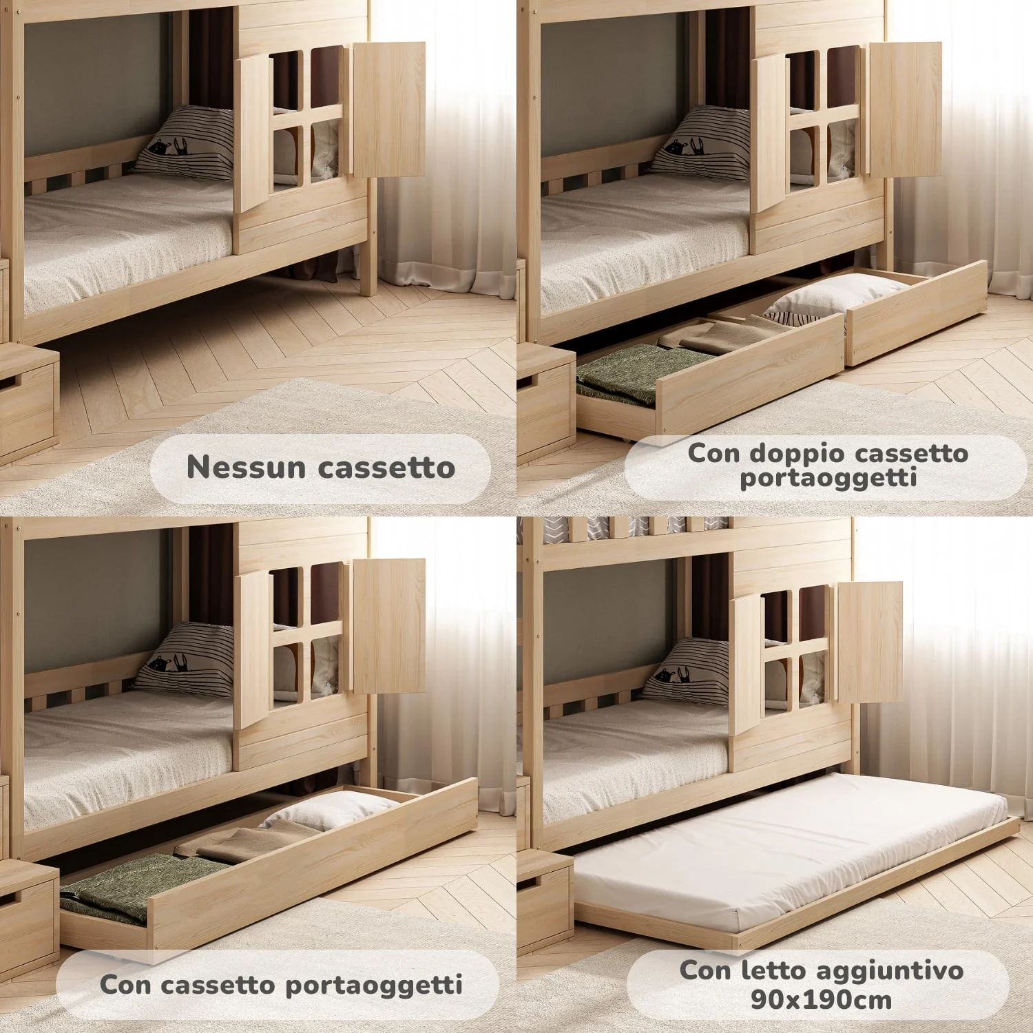 BusyKids Letto a Castello TOTO-TWIN con Scala – per due bambini 200×90 cm