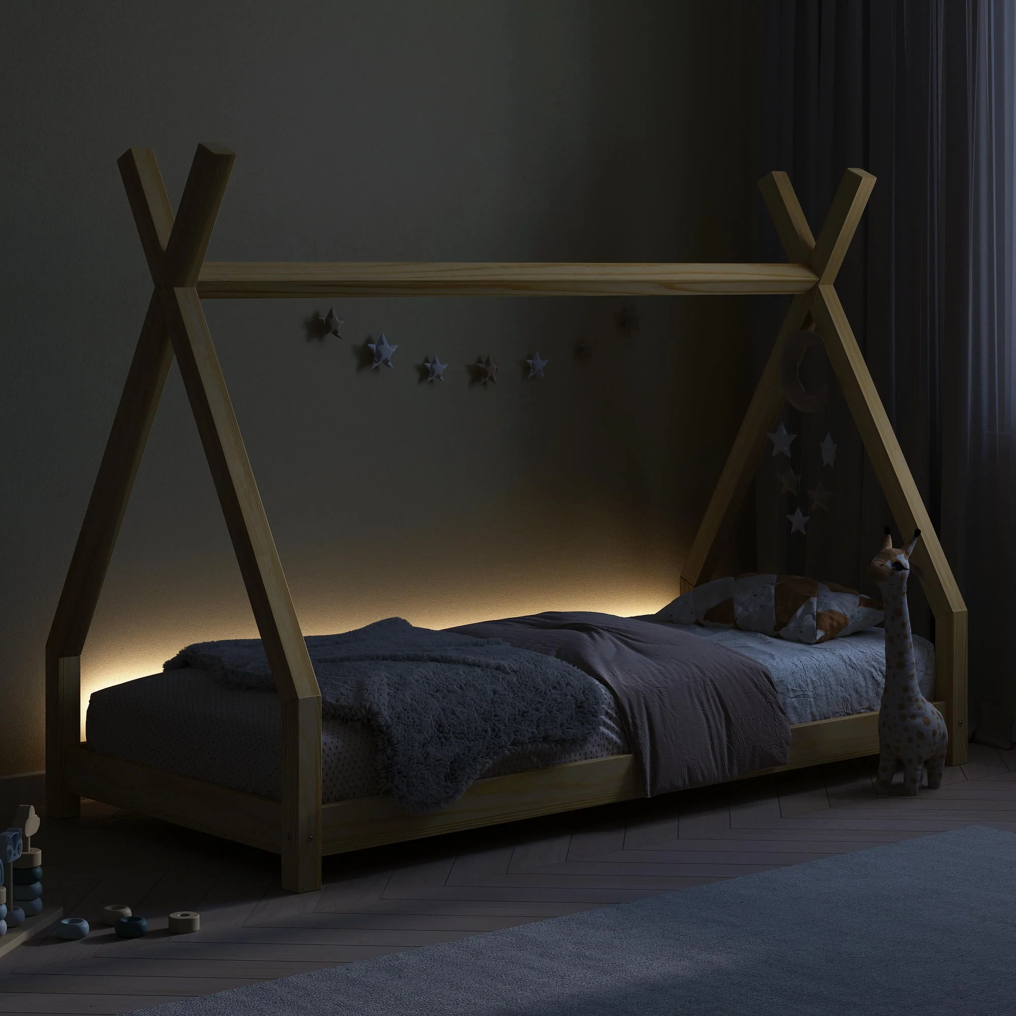 Letto a forma di casetta BusyKids TIPI-HOUSE con barriera di sicurezza