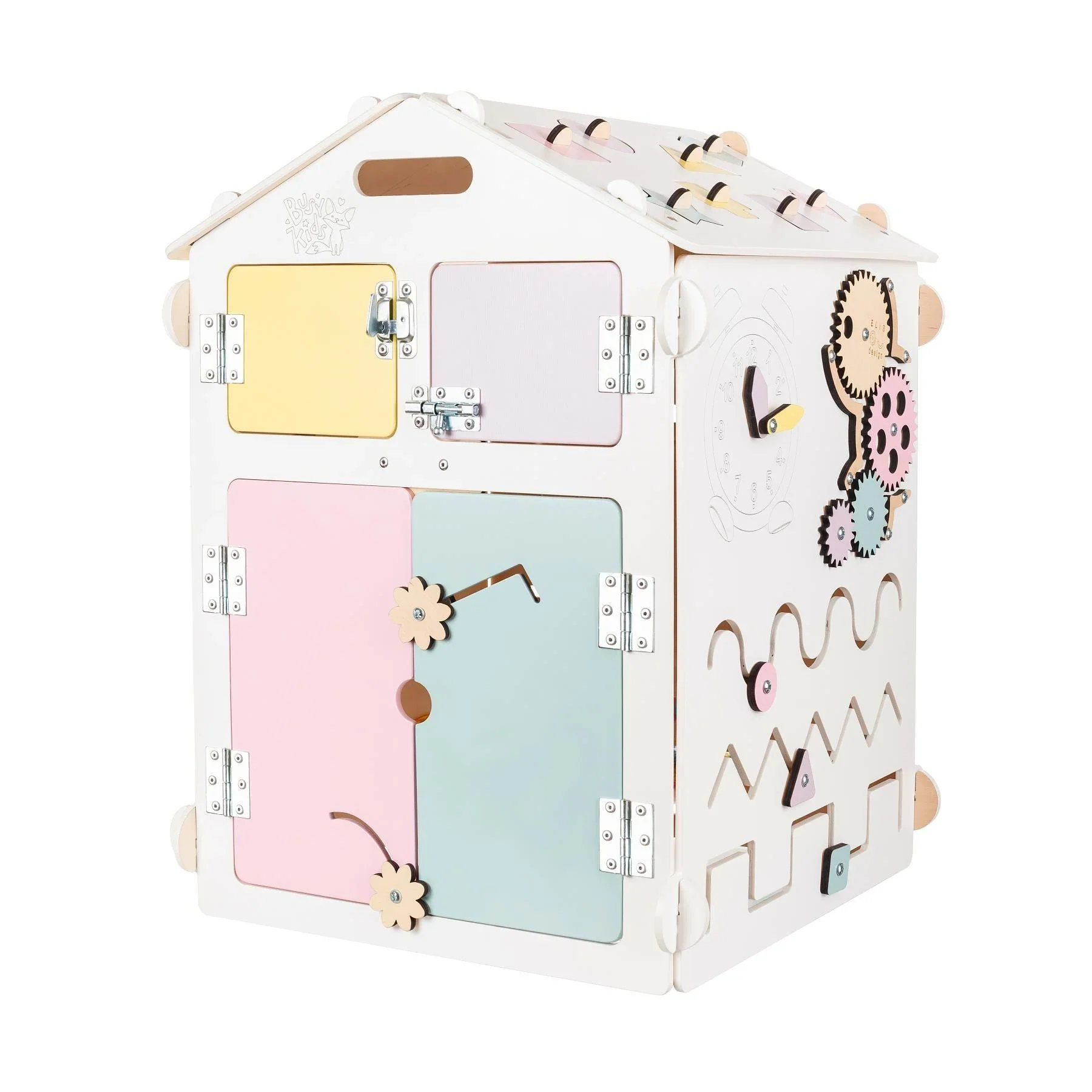 Casetta Montessori in Legno Bianco Pastello e Busy Cube set