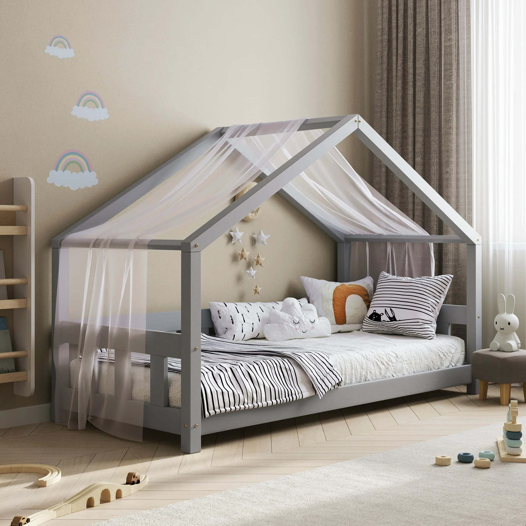 Letto a casetta per bambini BusyKids MAMI-ONE con pannello frontale e ingresso aperto