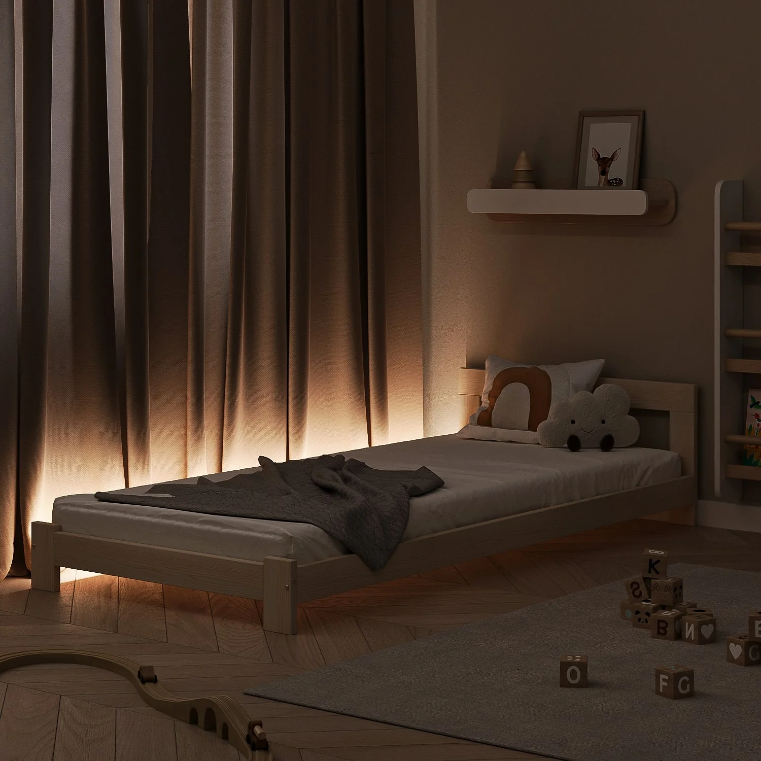 Letto singolo in legno per bambini BusyKids BASE con testiera