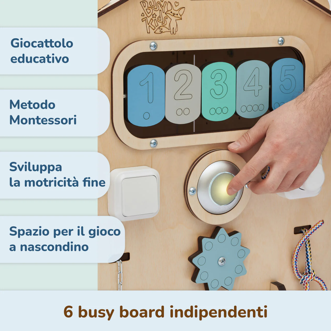 Casetta Montessori in Legno Natura Menta e Busy Cube set