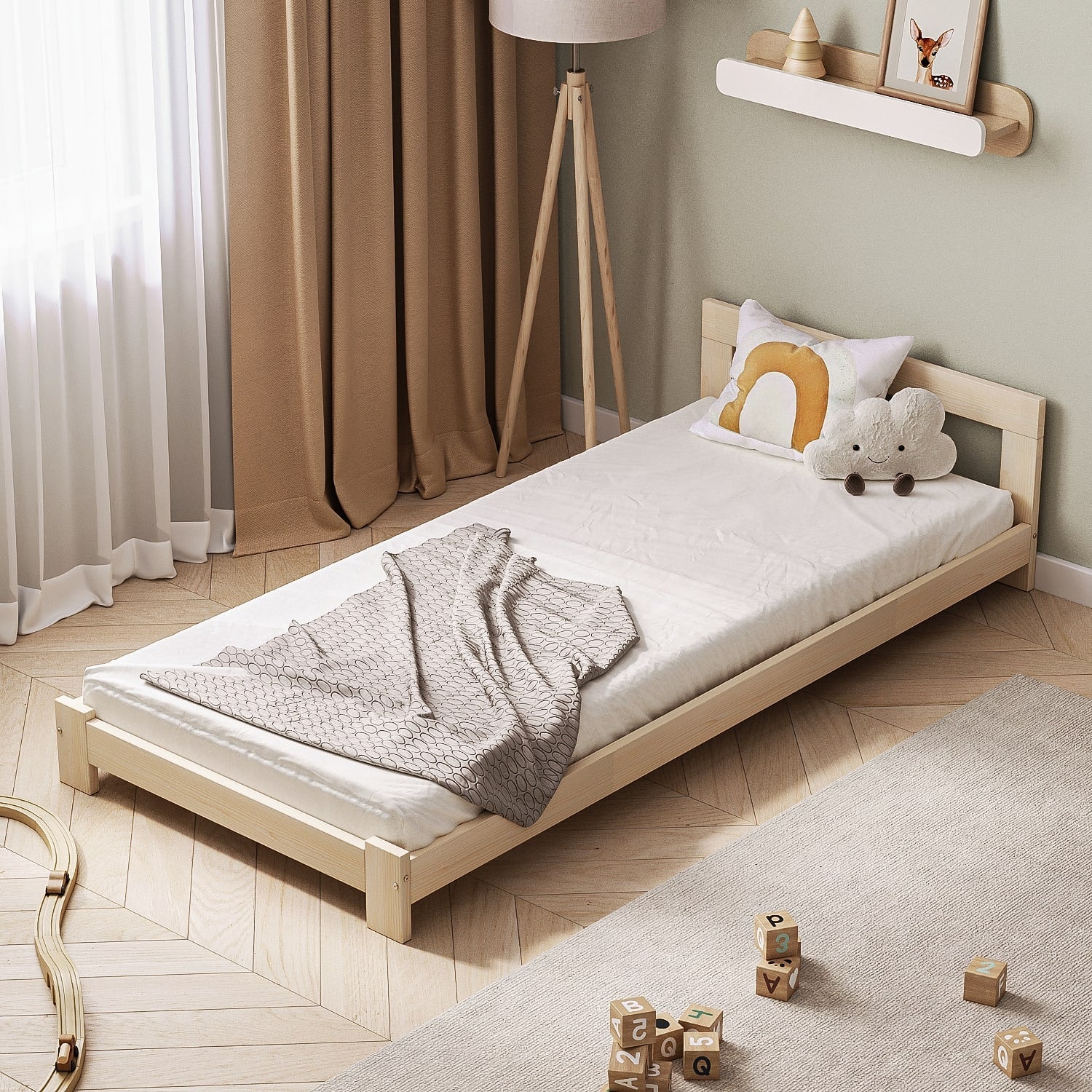 Letto singolo in legno per bambini BusyKids BASE con testiera