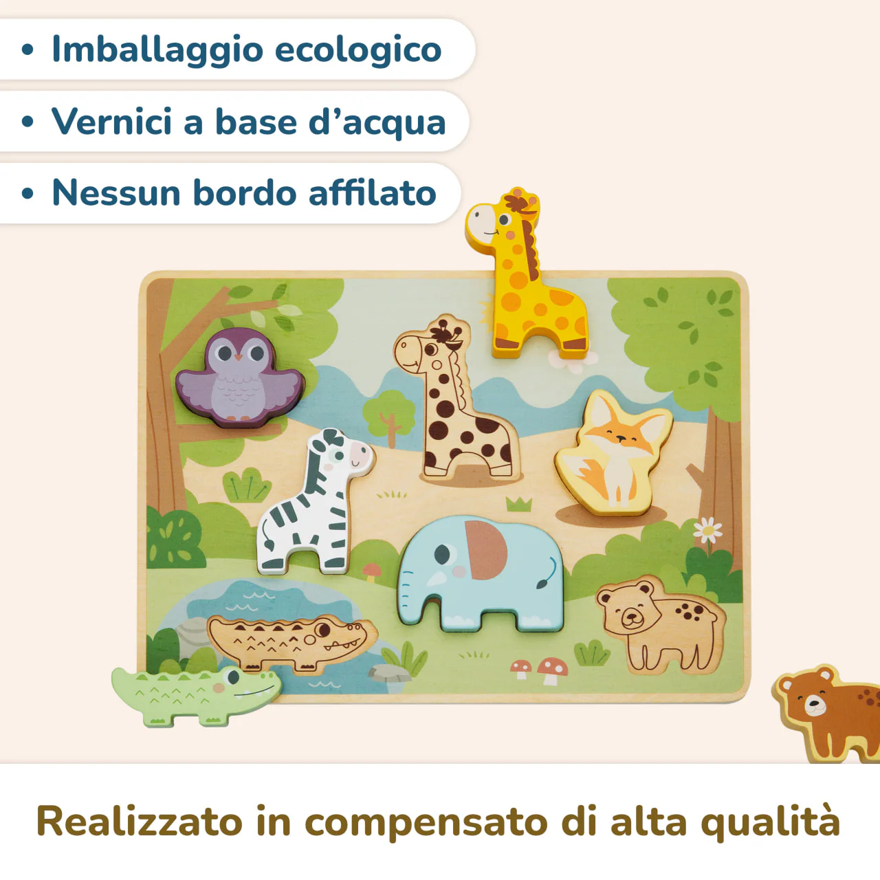 Puzzle Sorter con Animali in legno per bambini