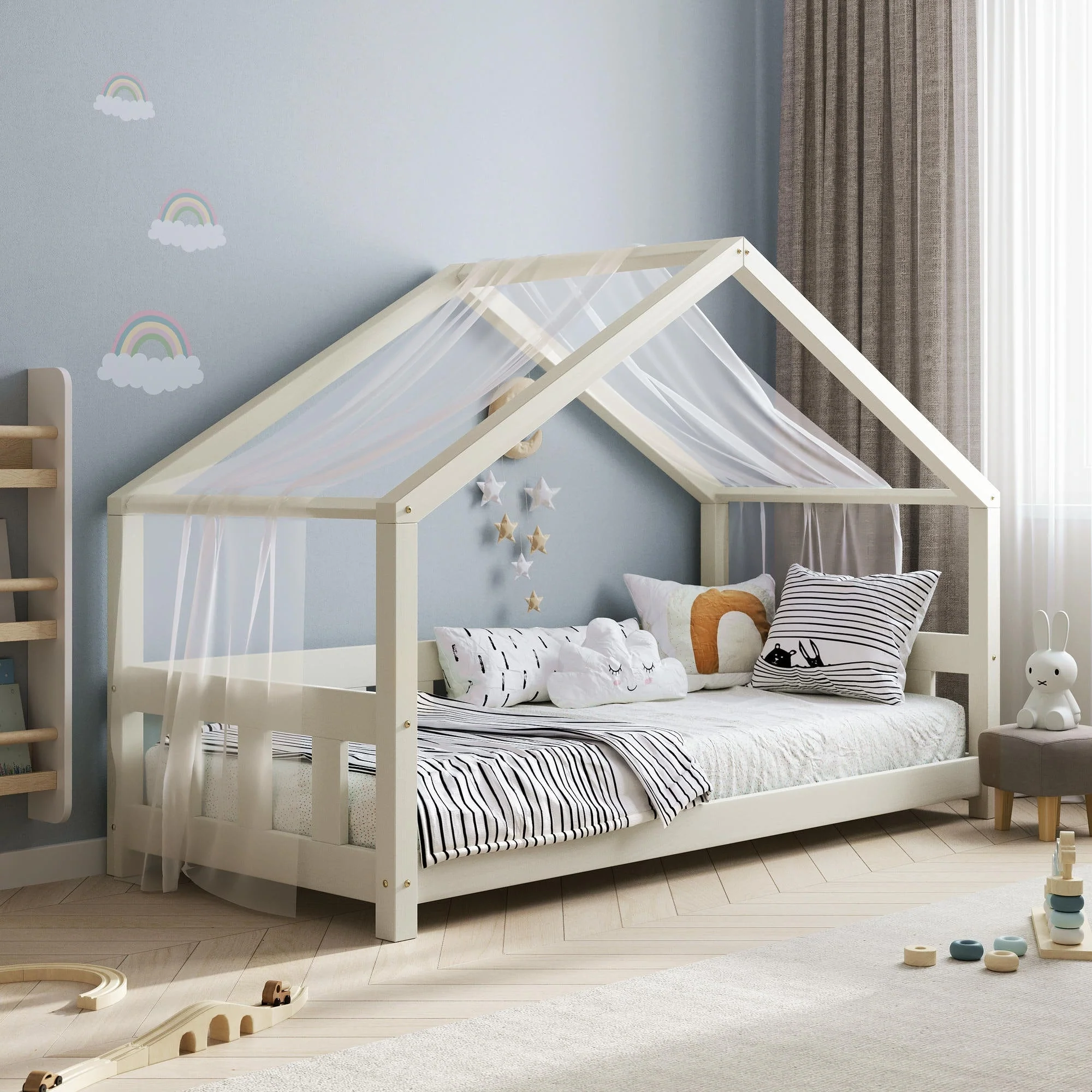 Letto a casetta per bambini BusyKids MAMI-ONE con pannello frontale e ingresso aperto