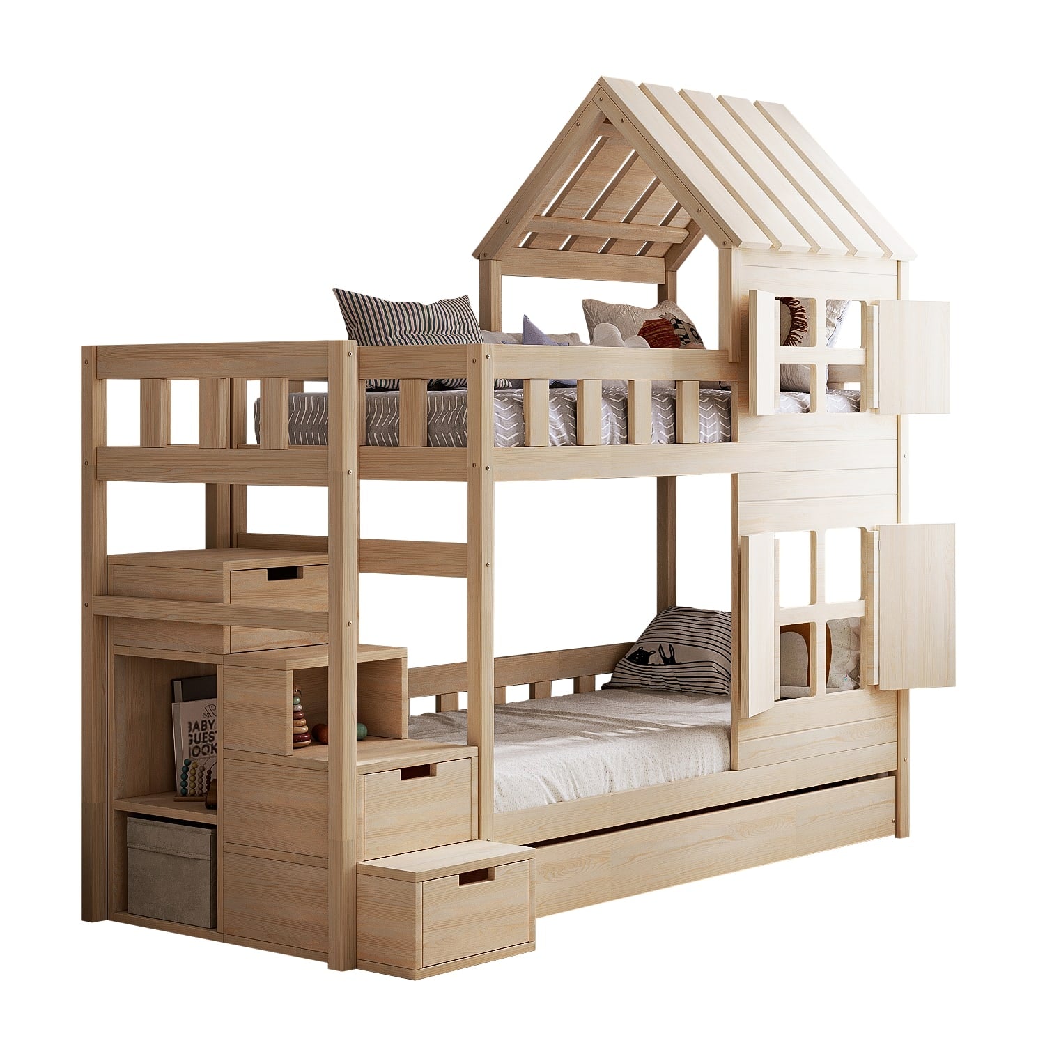BusyKids Letto a castello DREAM-HOUSE con scala e vani contenitori 200x90 cm