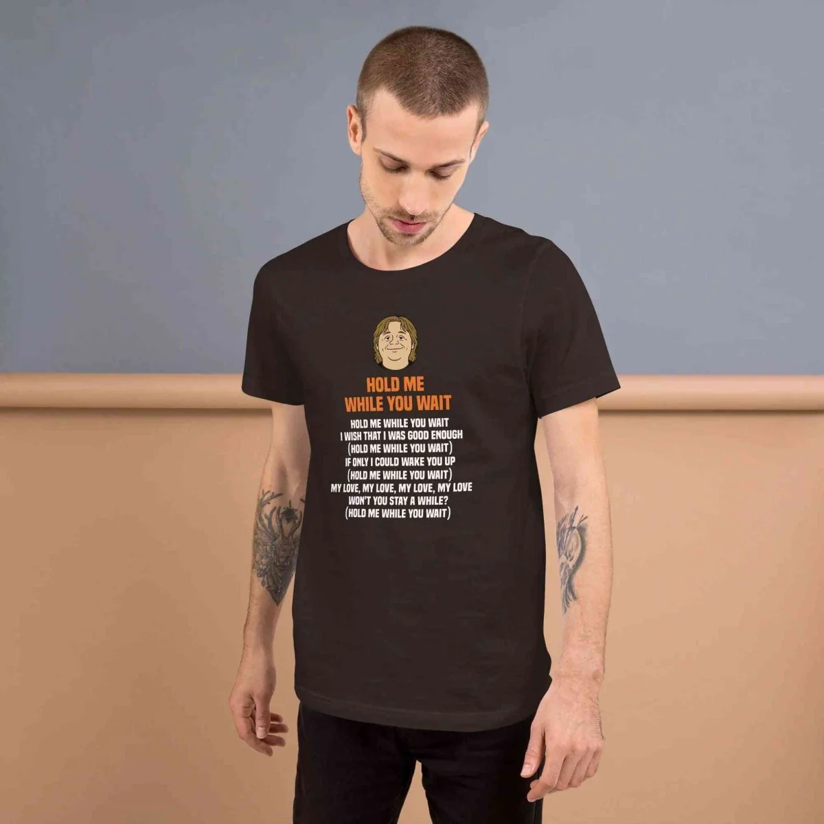 Lewis Capaldi 'Hold Me While I Wait' Lyrics T-Shirt - Alcyone213k Black Cotton