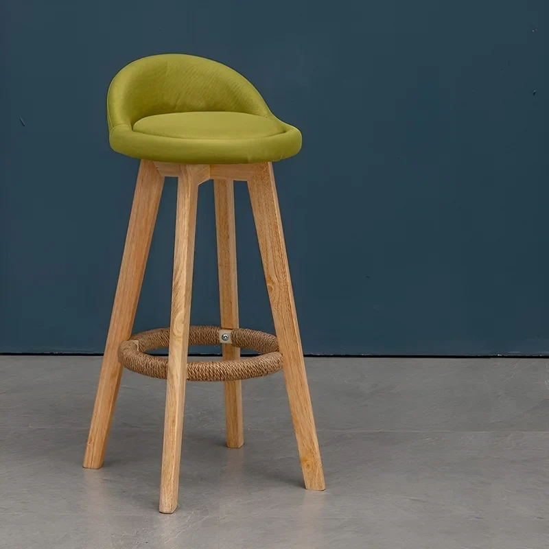 Retro-Styled Rotating High Bar Stool Made of Solid Wood