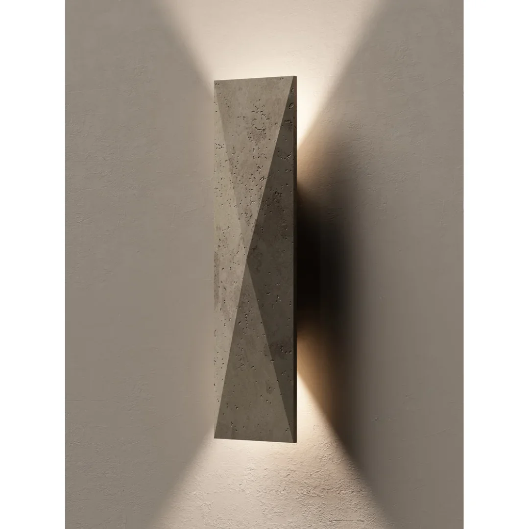 Natural Travertine Outdoor Wall Light - Modern Architectural Wabi-Sabi Sconce