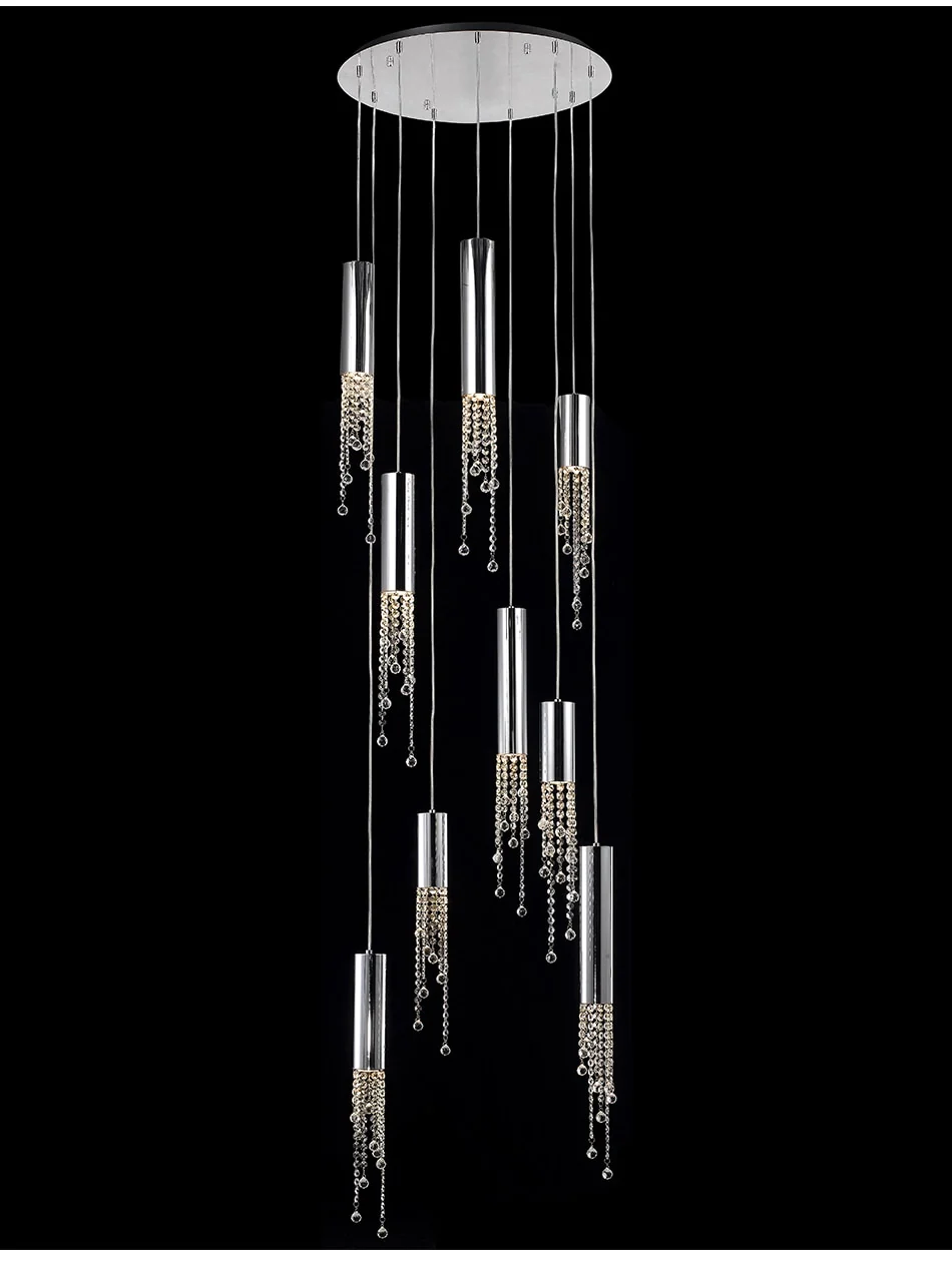 5 Lights - Hanging crystal light fixture for lobby, staircase, loft, stairwell