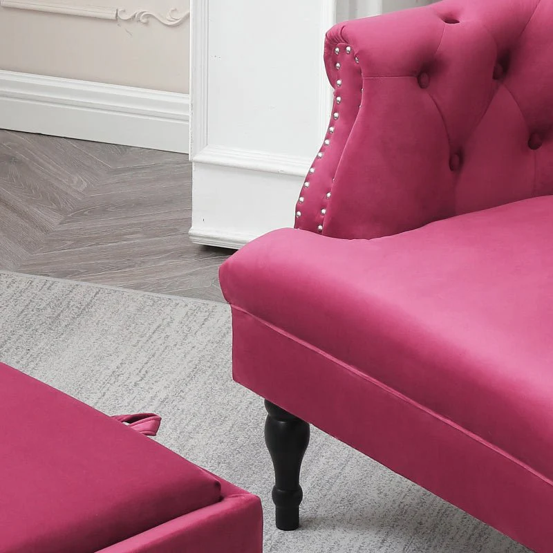 Set of Upholstered Velvet Accent Chair and Storage Ottoman